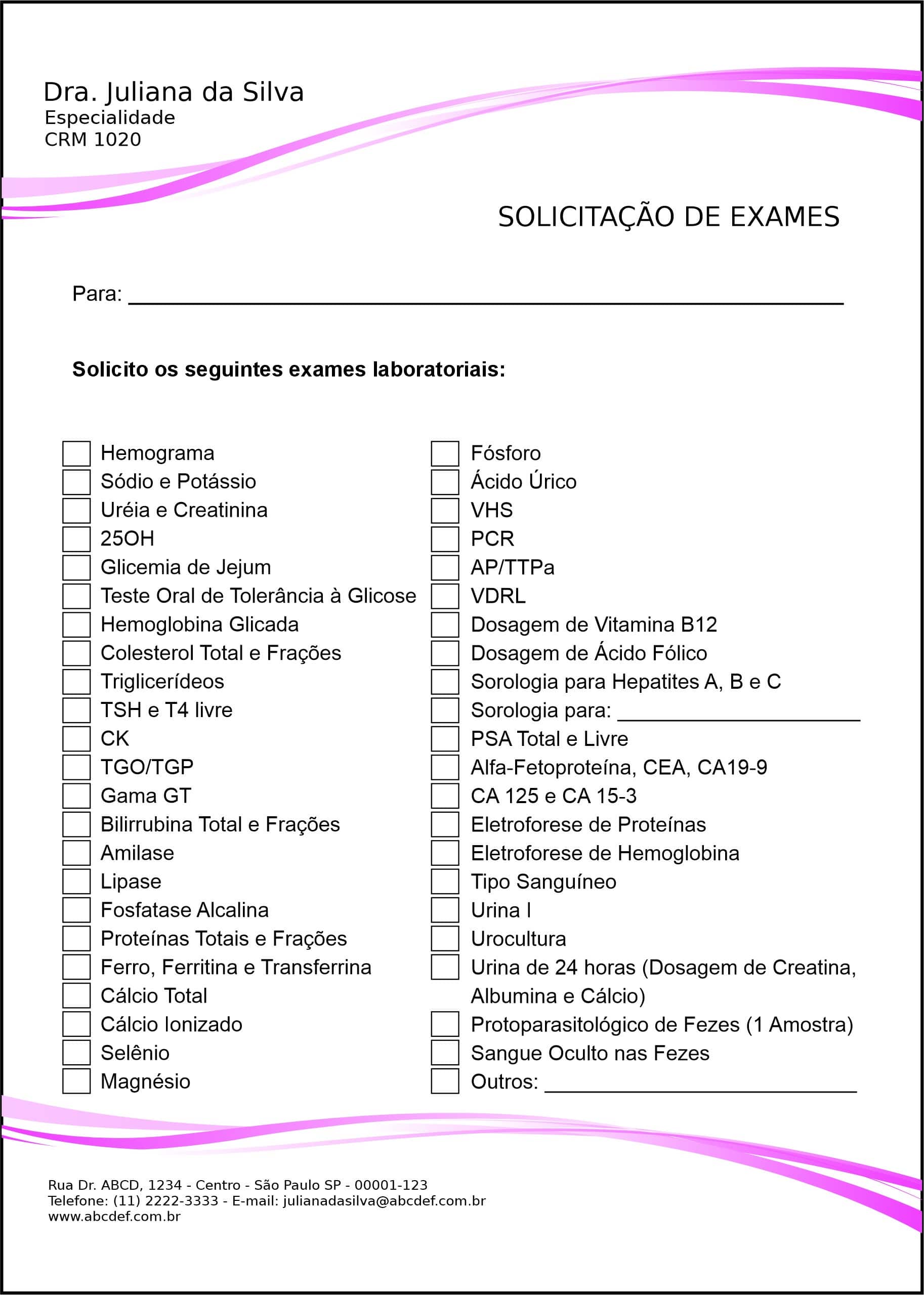 Solicitação de Exames Clínica Geral Berenice II