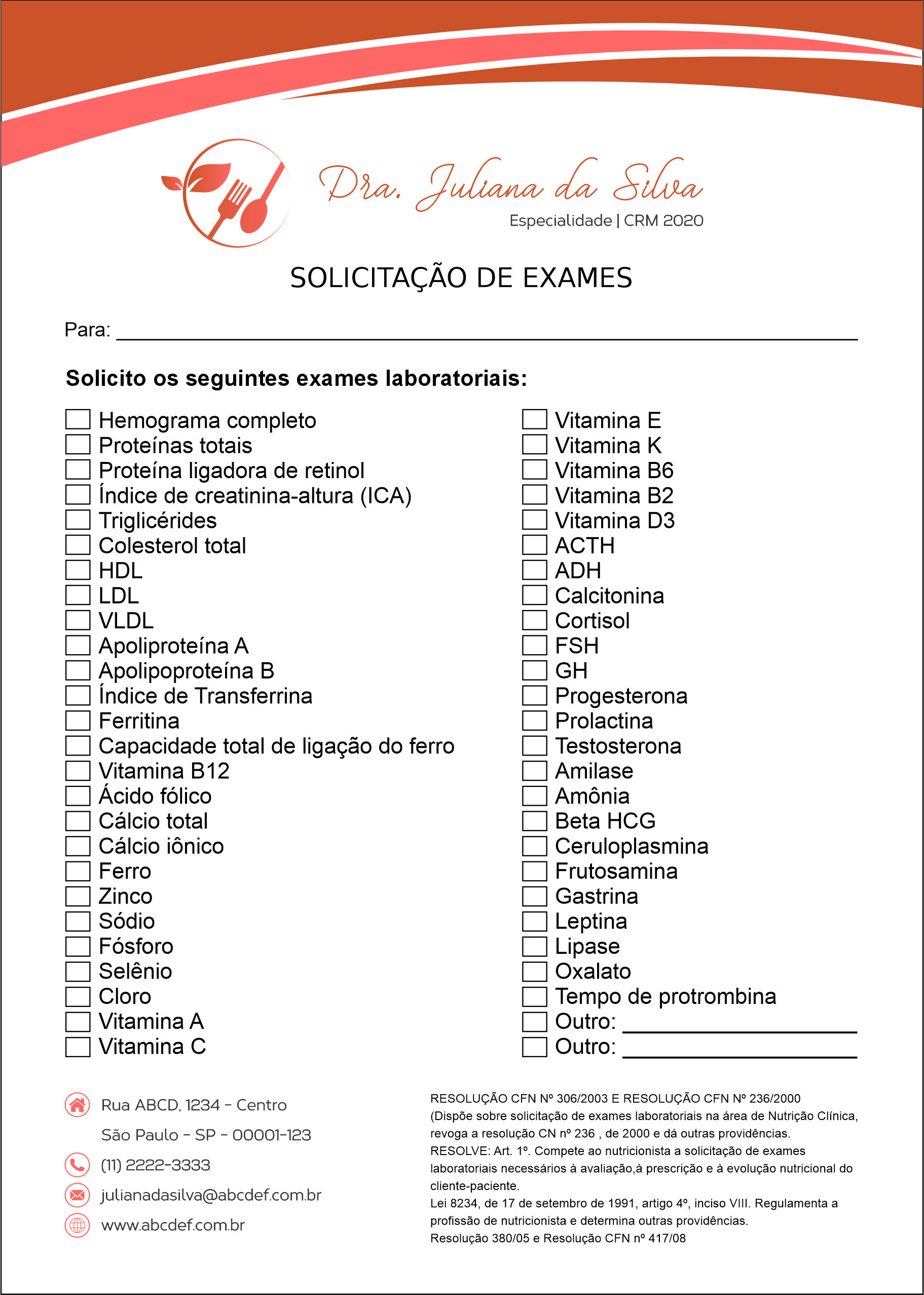 Solicitação de Exames Nutrição San Luis