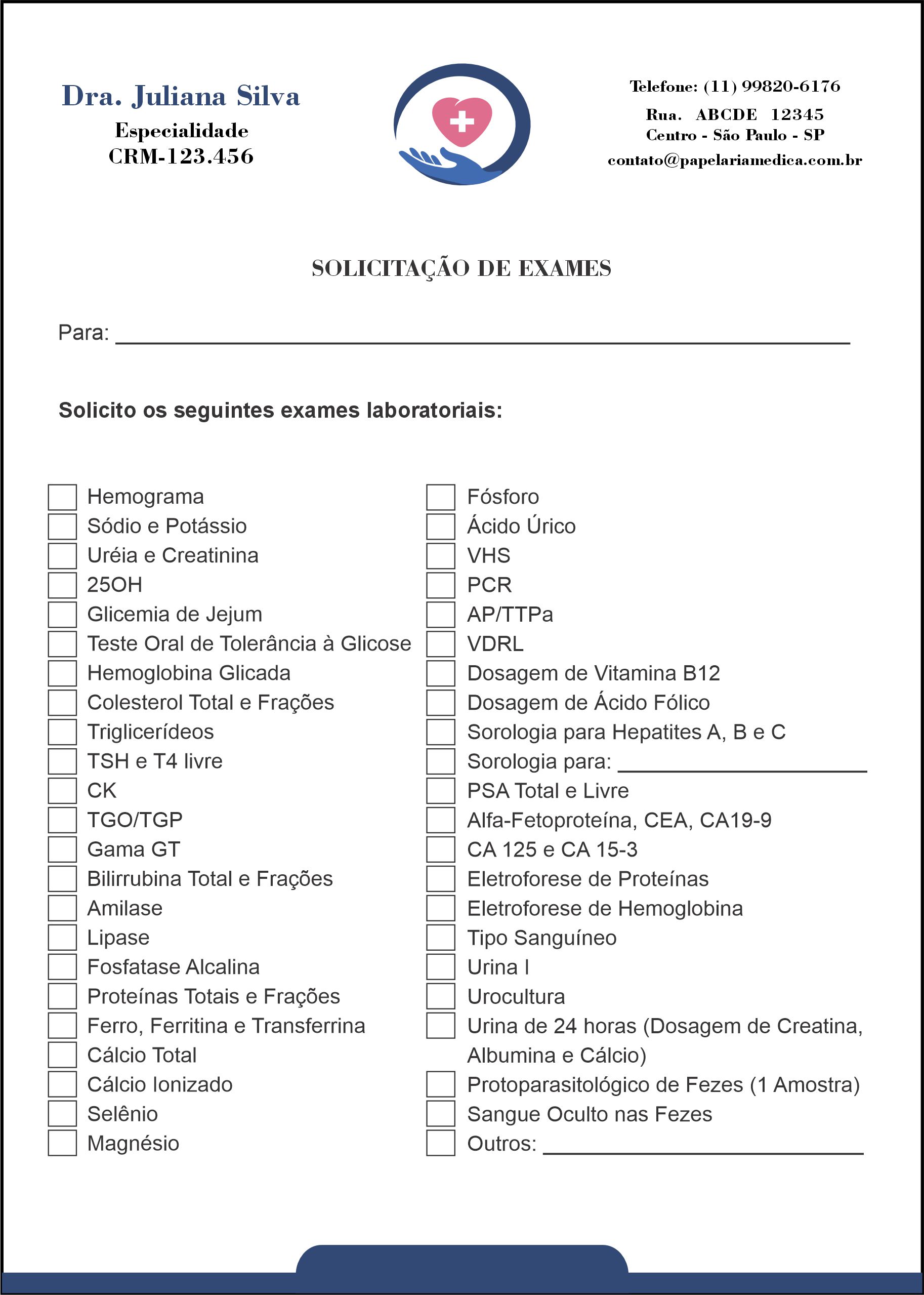 Solicitação de Exames Cardiologista Rotterdam