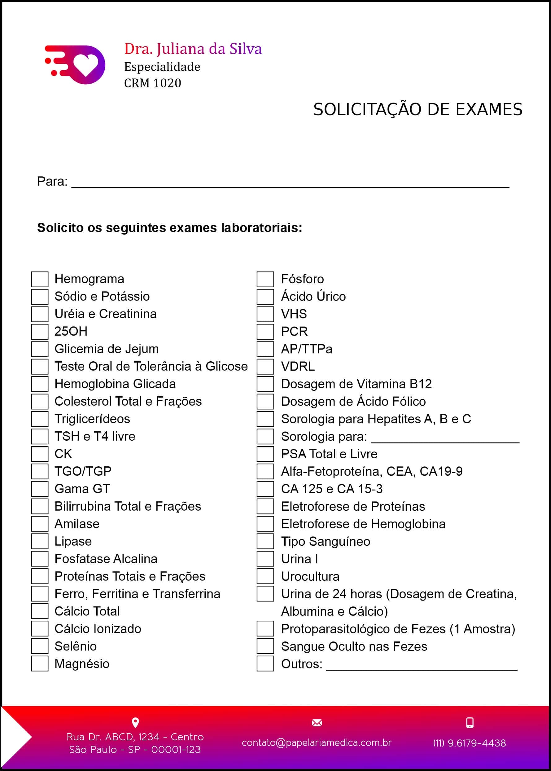 Solicitação de Exames Clínica Geral Damieta