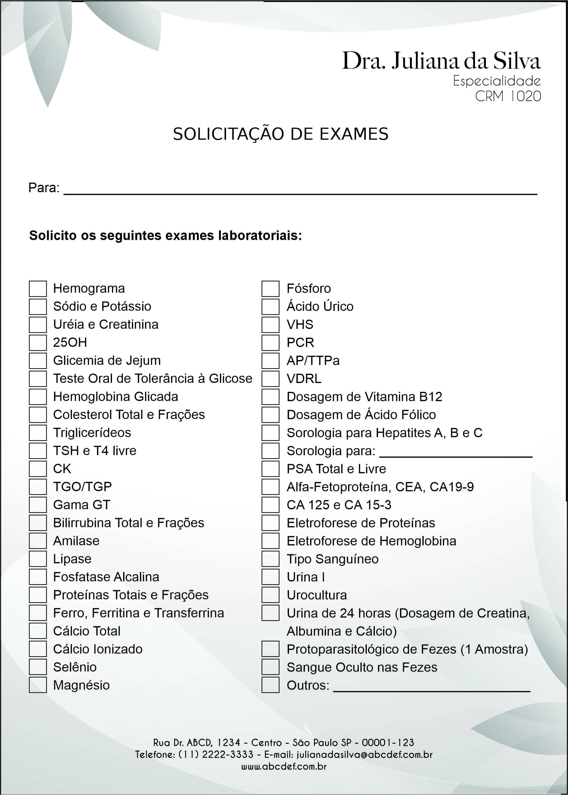 Solicitação de Exames Clínica Geral Faium