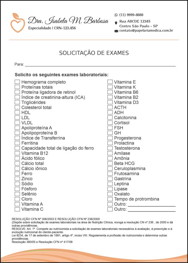 Solicitação de Exames Nutricionista La Plata Solicitação de Exames Nutricionista La Plata