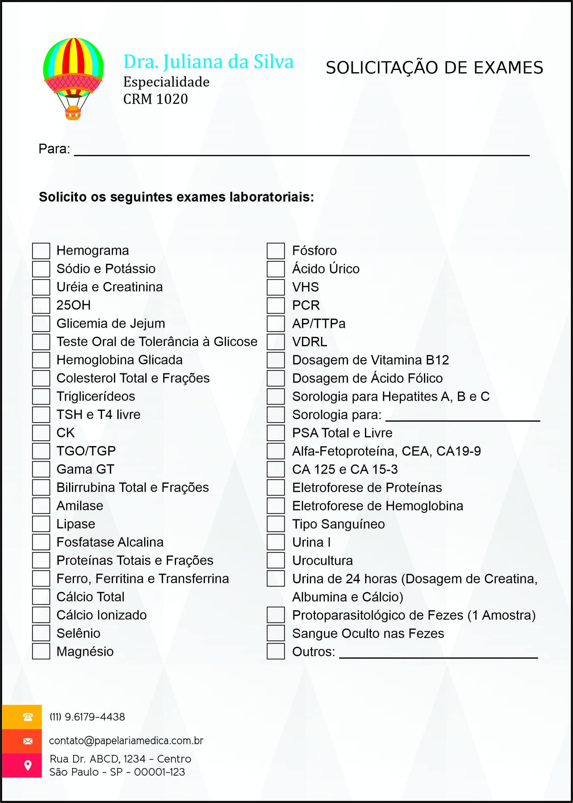 Solicitação de Exames Pediatra Estetino