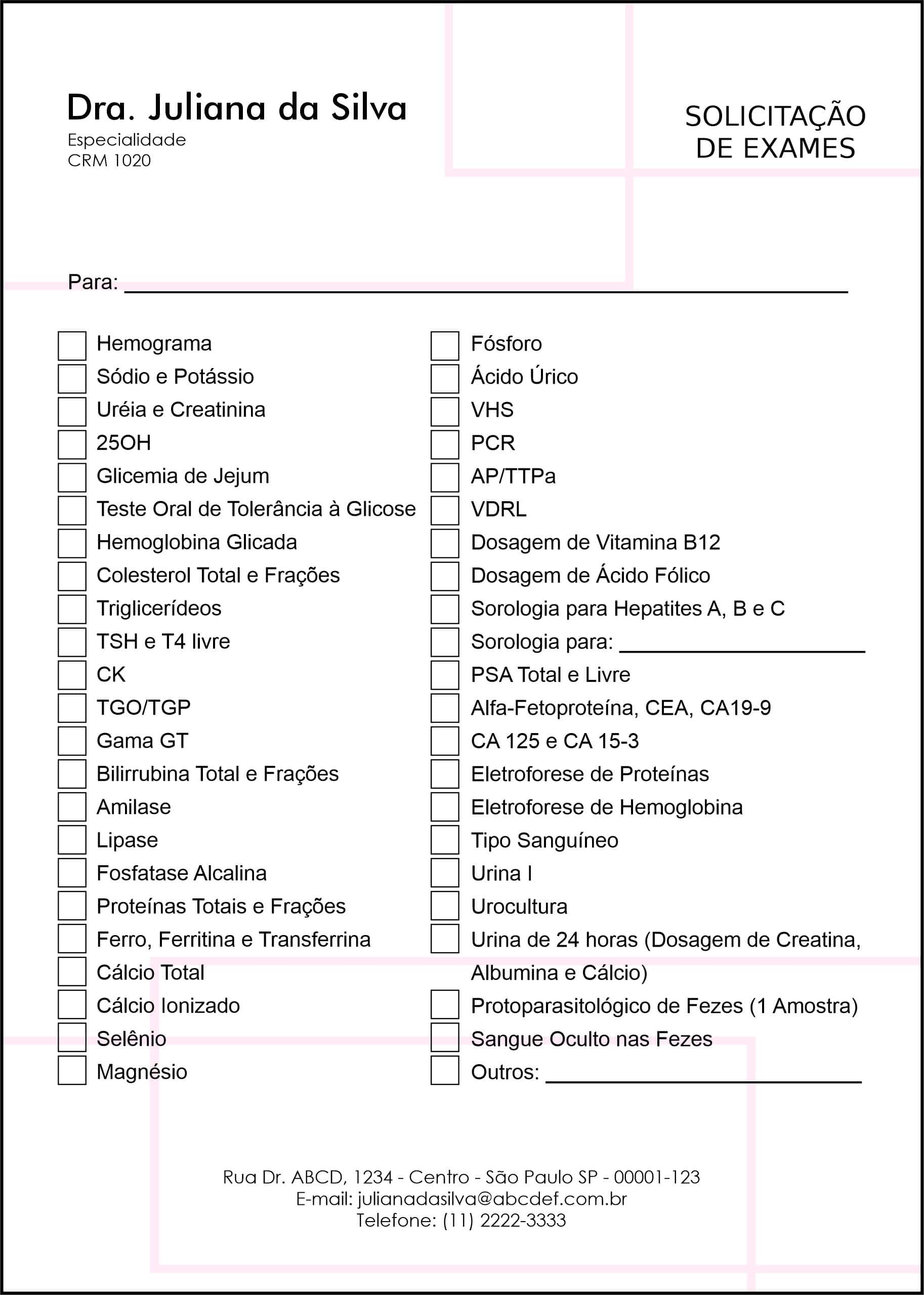 Solicitação de Exames Dermatologista Ripon