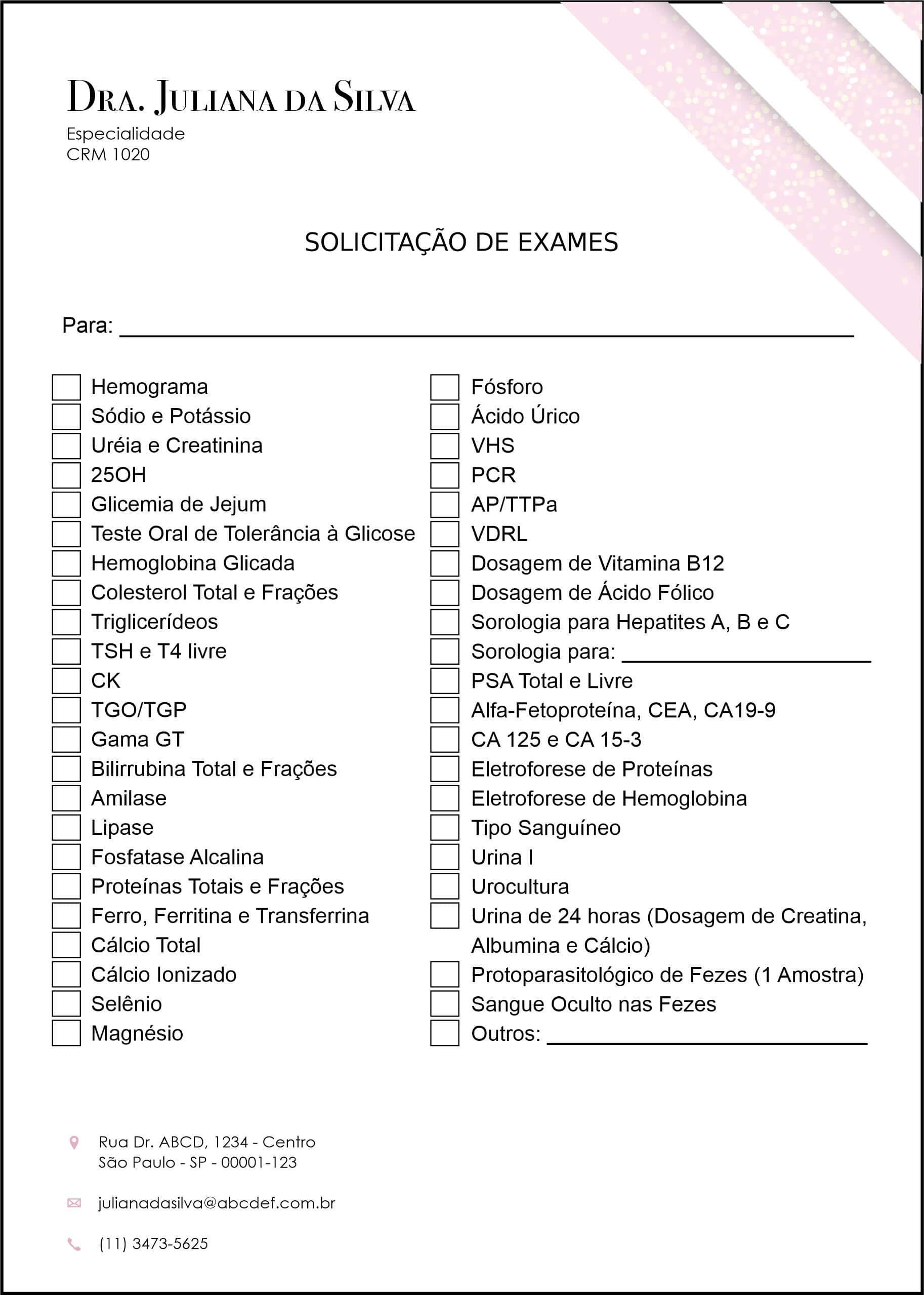 Solicitação de Exames Dermatologista Burford