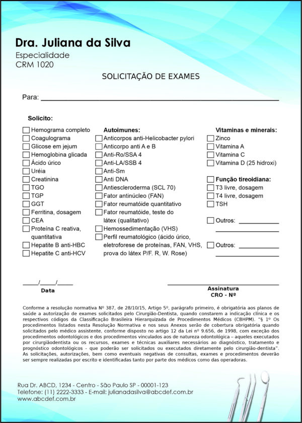 Solicitação de Exames Odontologia Versalhes Solicitação de Exames Odontologia Versalhes