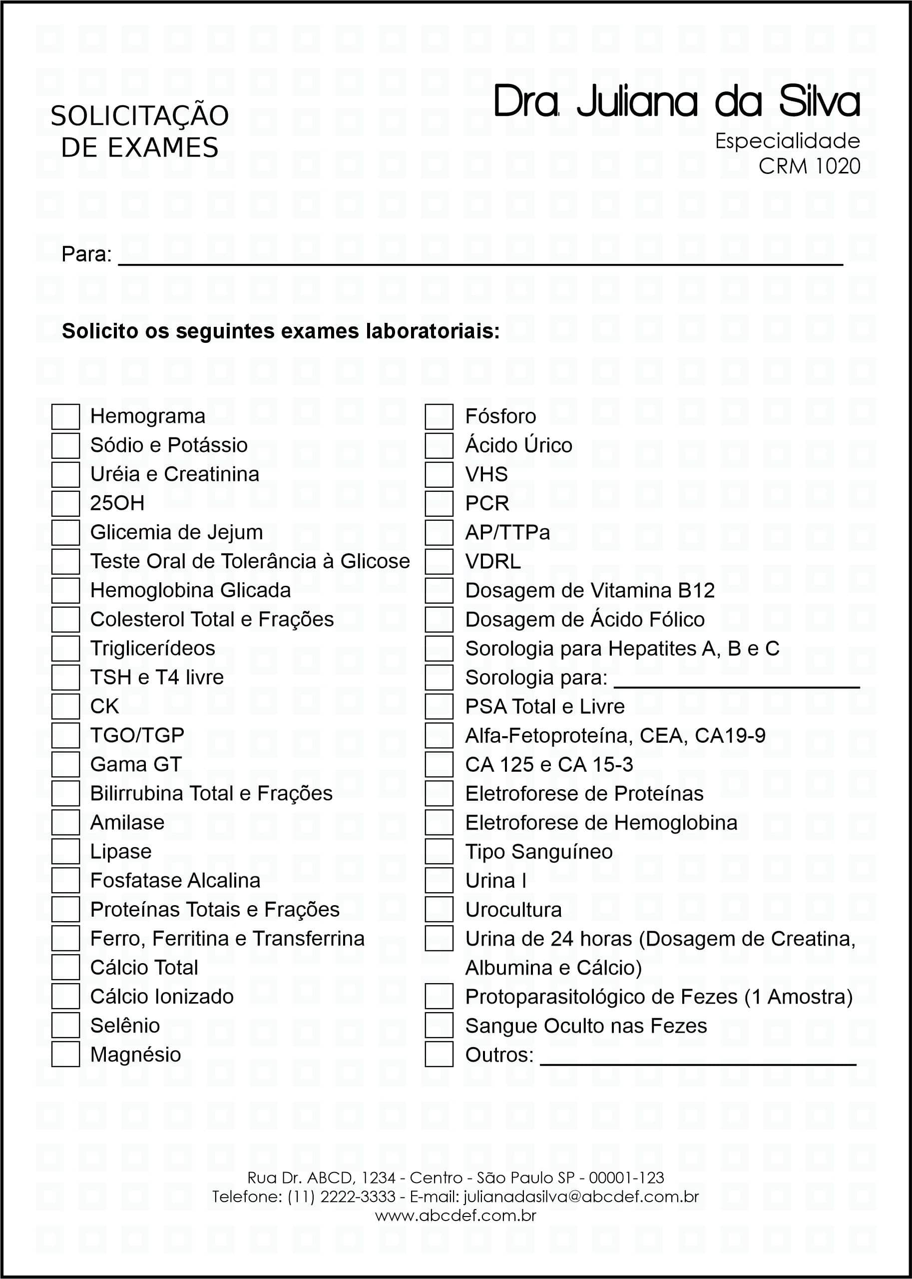 Solicitação de Exames Clínica Geral Heliópolis