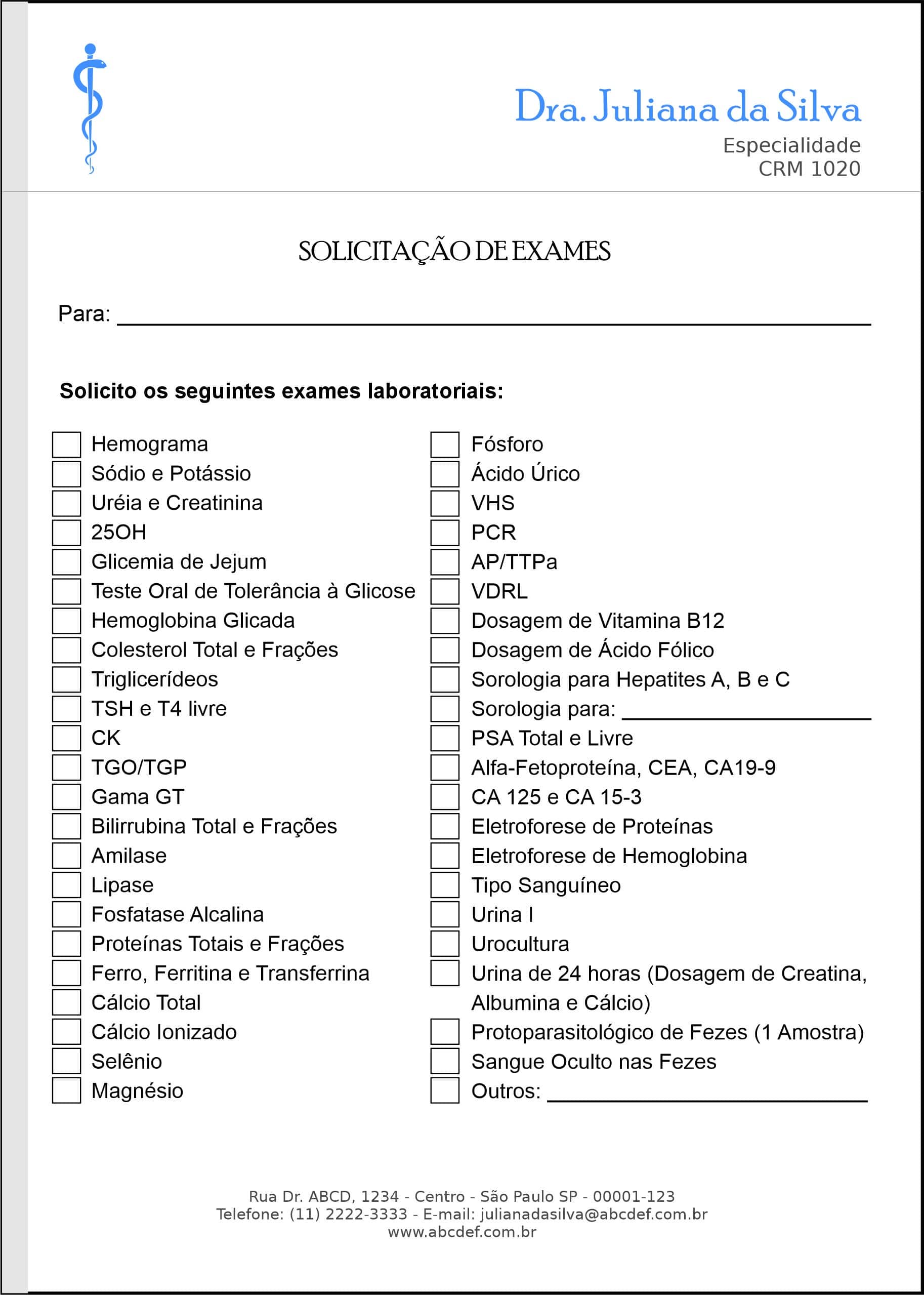 Solicitação de Exames Clínica Geral Saís