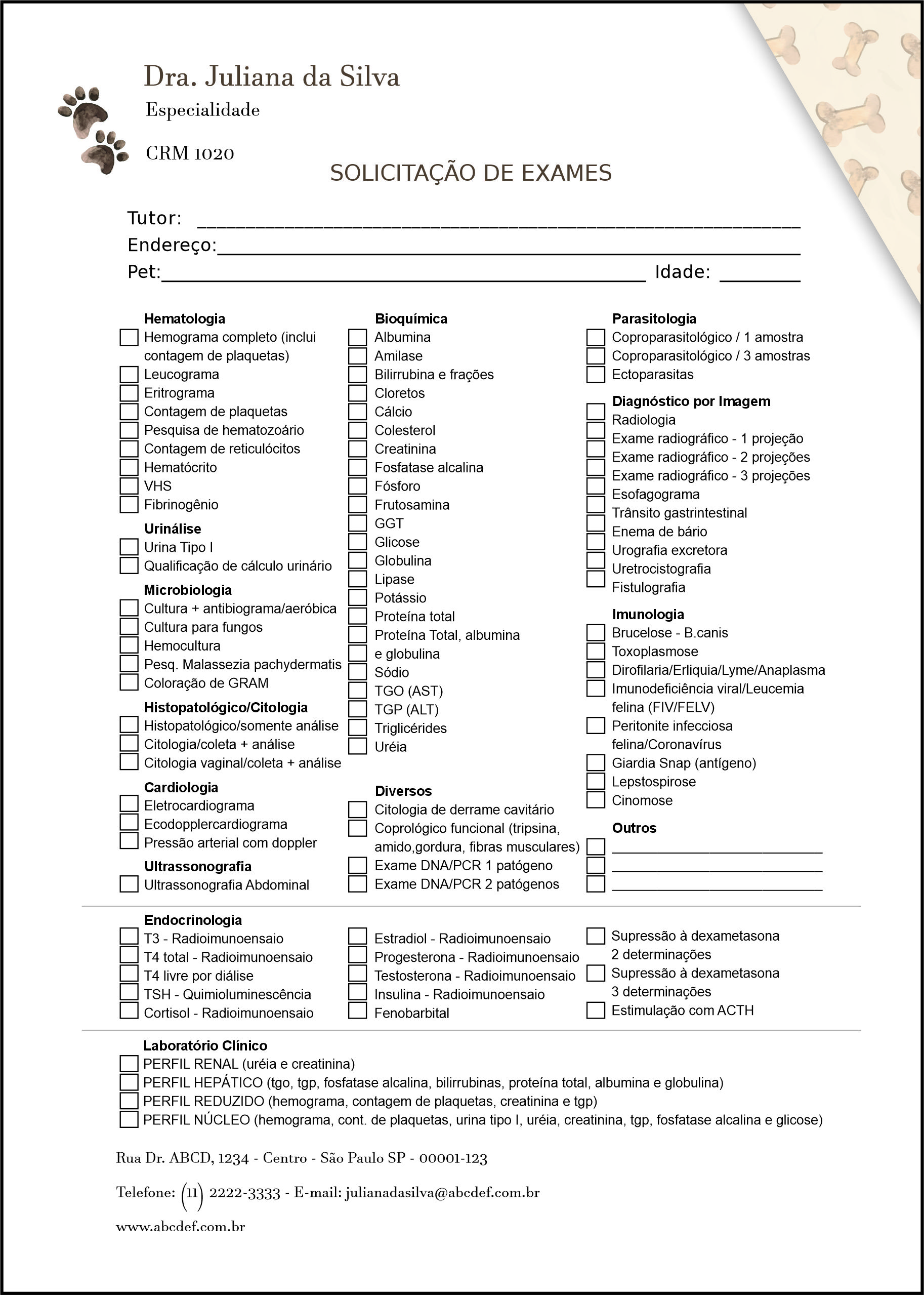 Solicitação de Exames Veterinário Baden
