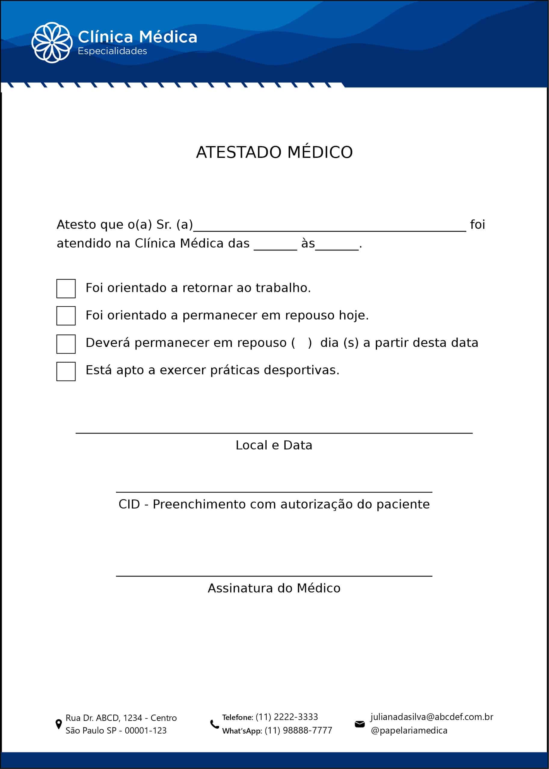 Atestado Clínica Geral Ismaília