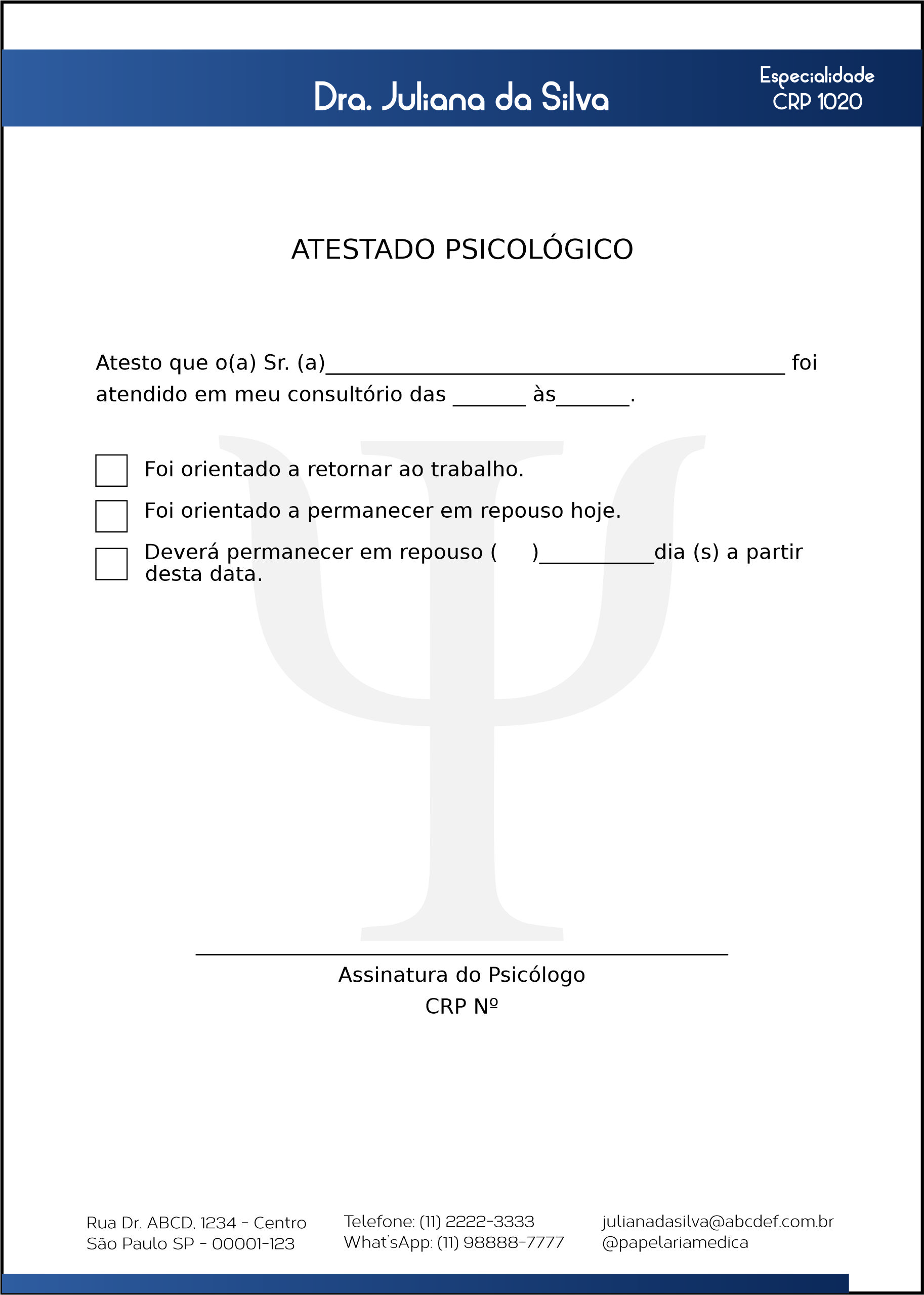 Atestado Psicologia Berlim