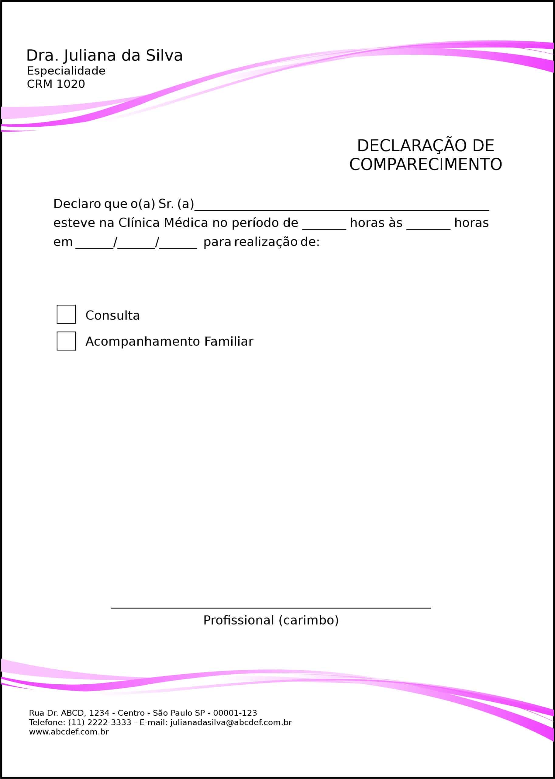 Declaração de Comparecimento Clínica Geral Berenice II