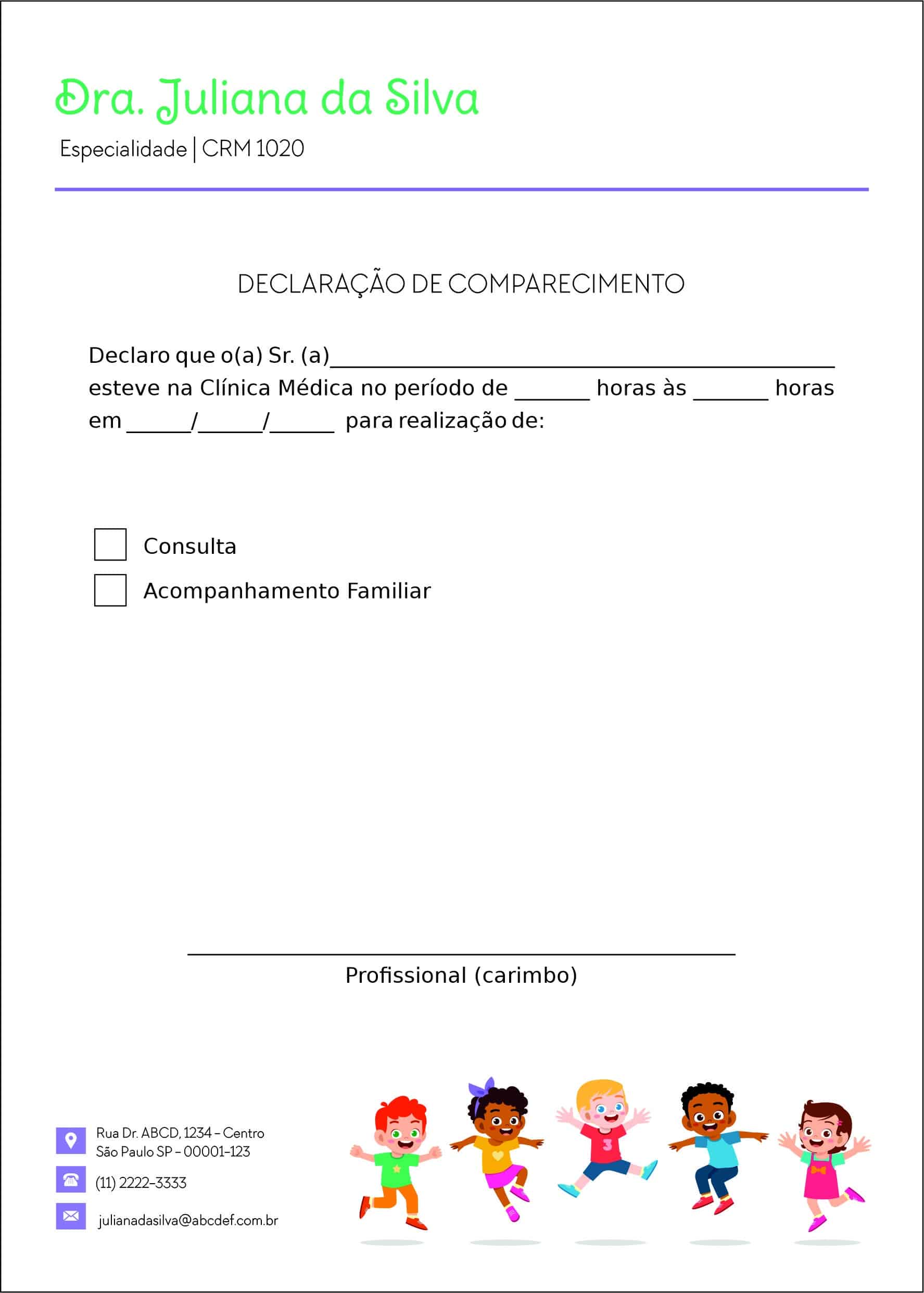 Declaração de Comparecimento Pediatra Opole
