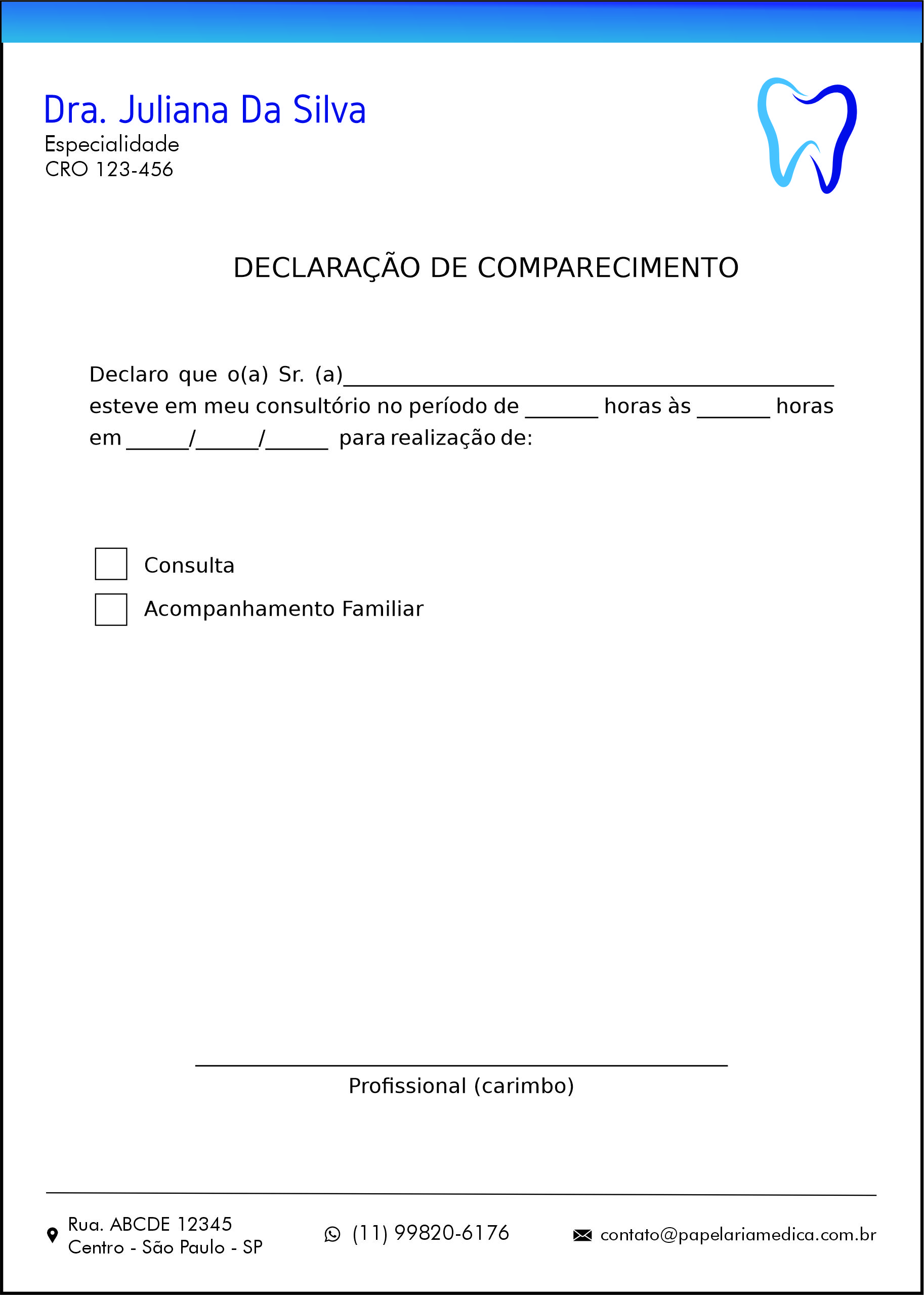 Declaração de Comparecimento Odontológico Marselha