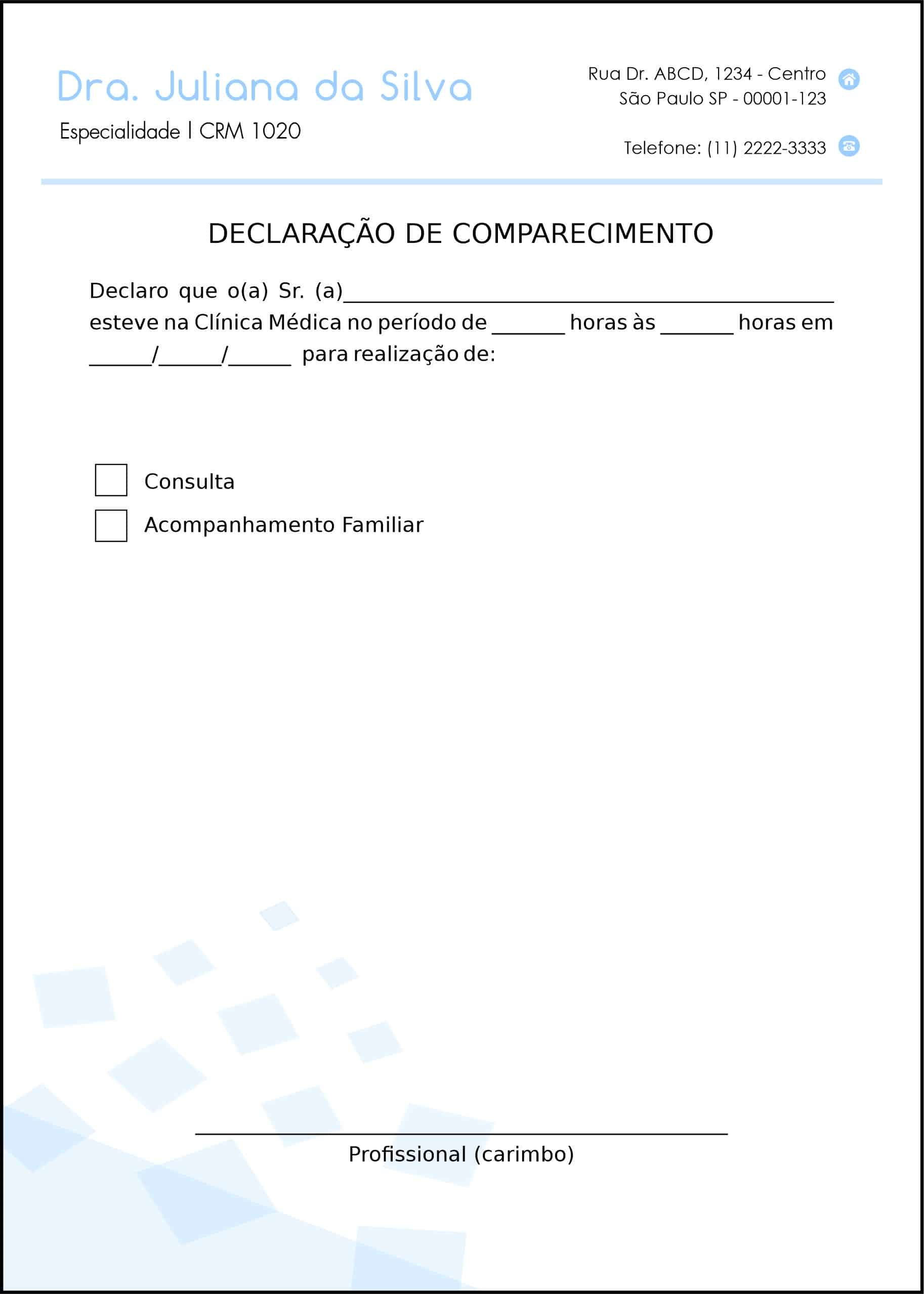 Declaração de Comparecimento Clínica Geral Minia