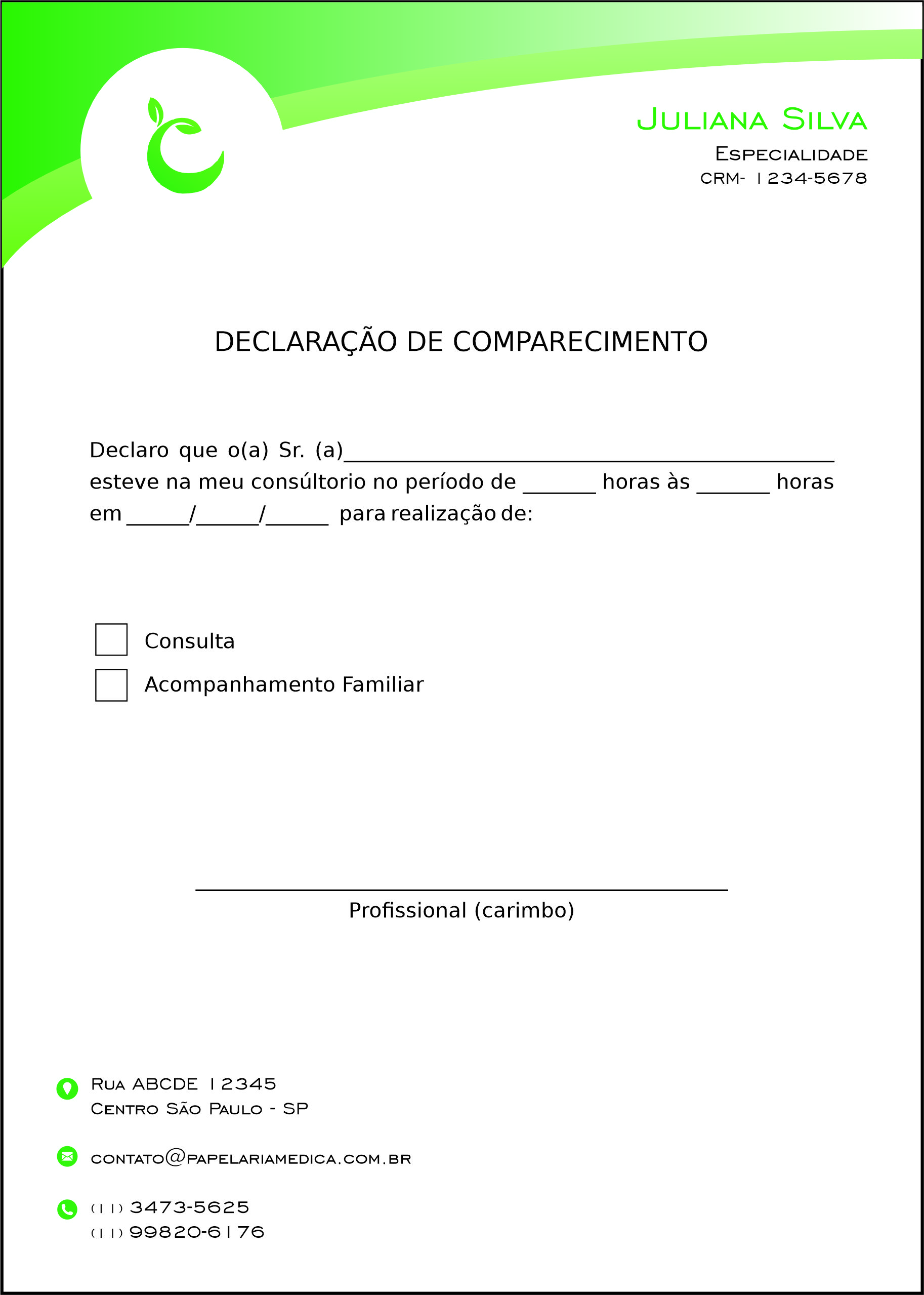 Declaração de Comparecimento Nutricionista Córdoba