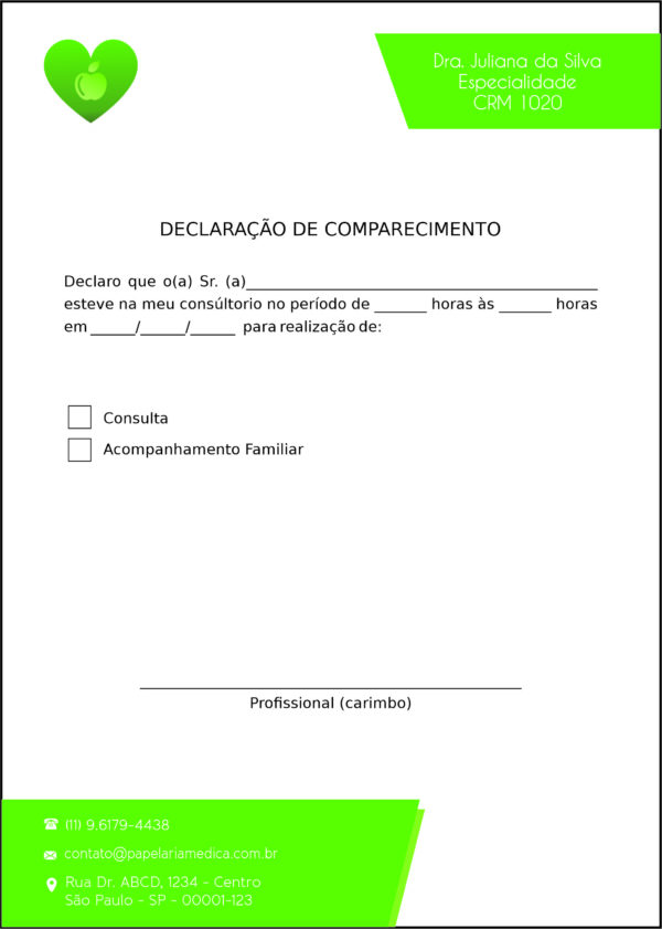 Declaração de Comparecimento Nutricionista Mendoza Declaração de Comparecimento Nutricionista Mendoza