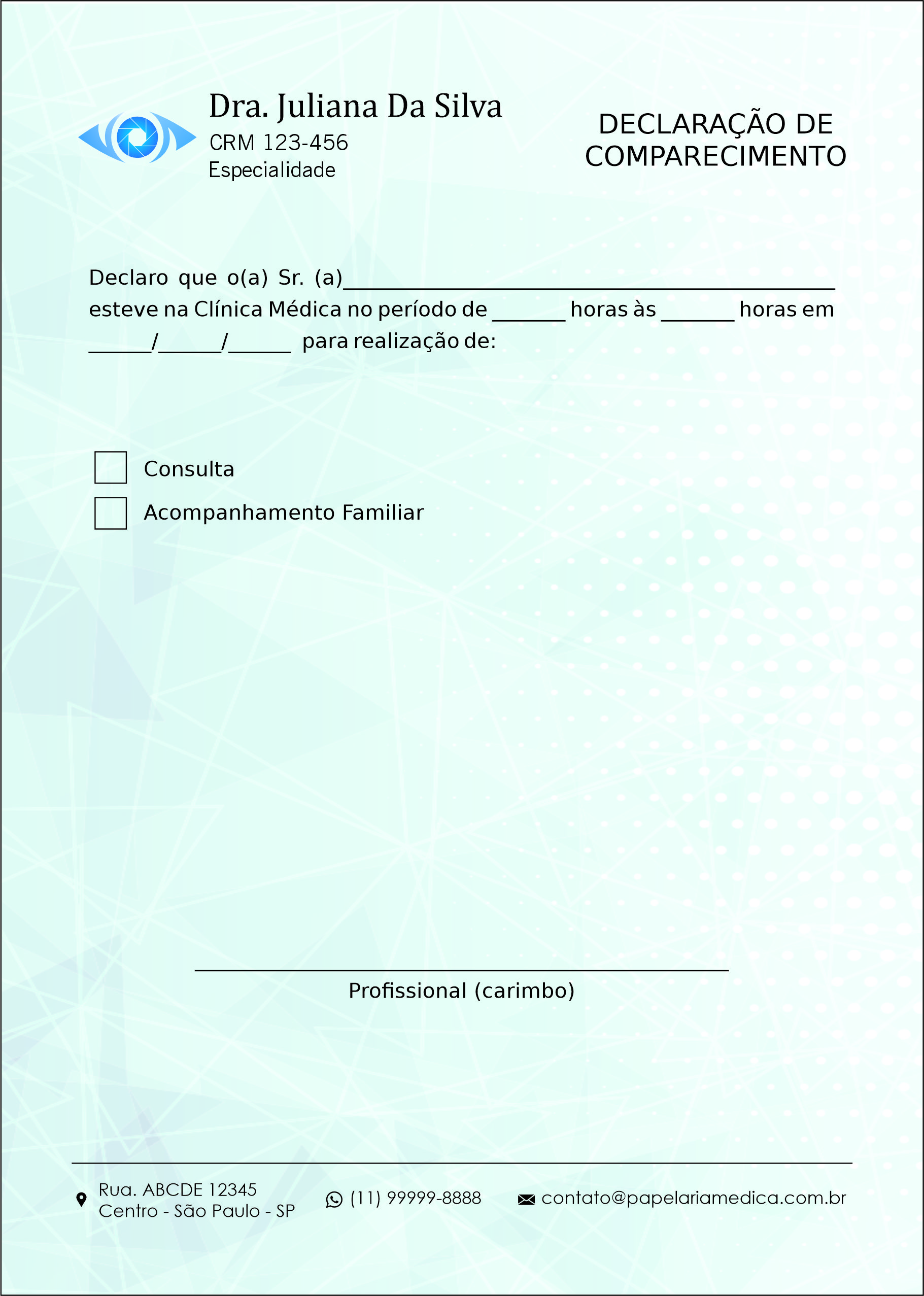 Declaração de Comparecimento Oftalmologia Gotemburgo