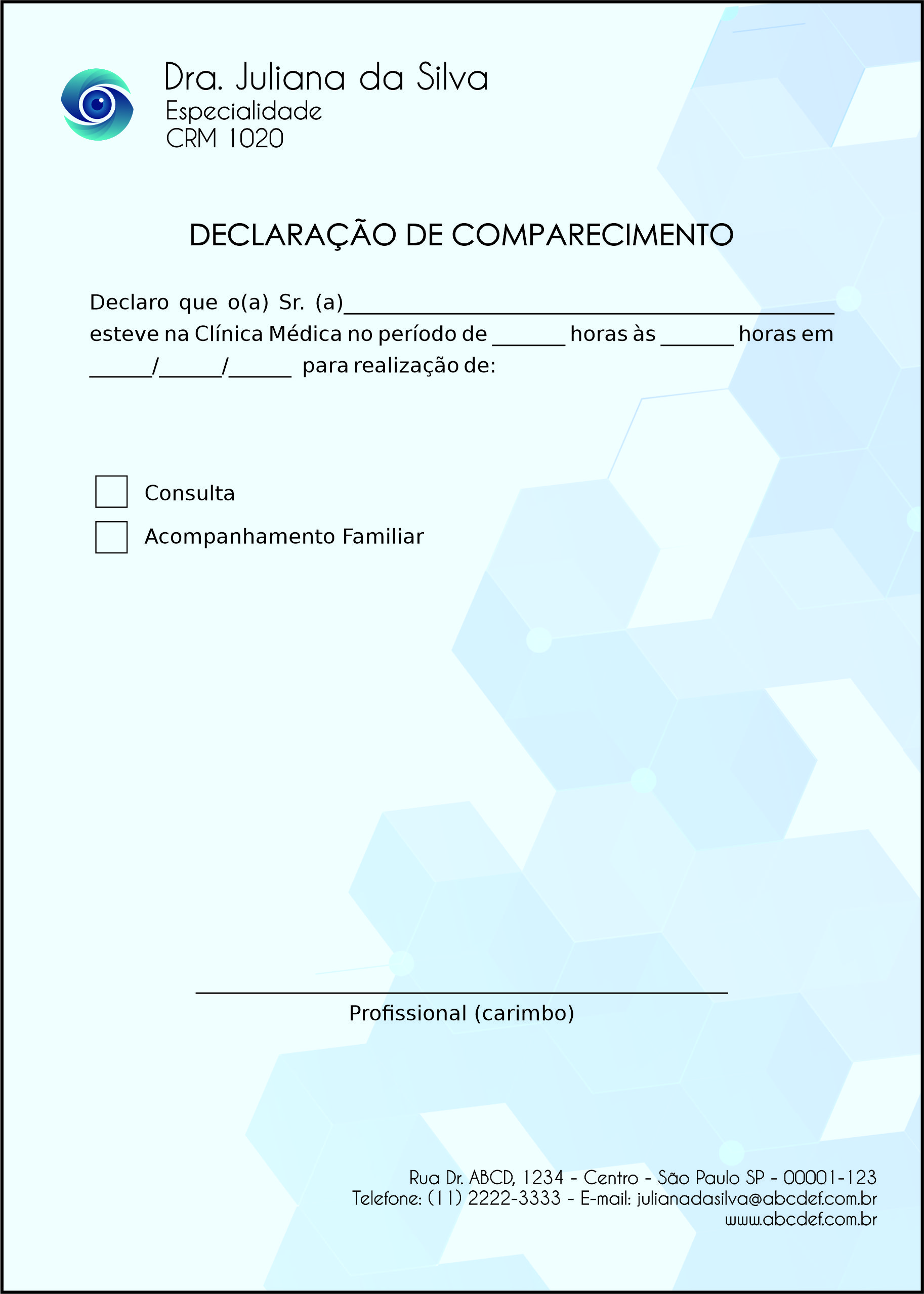 Declaração de Comparecimento Oftalmologia Visby