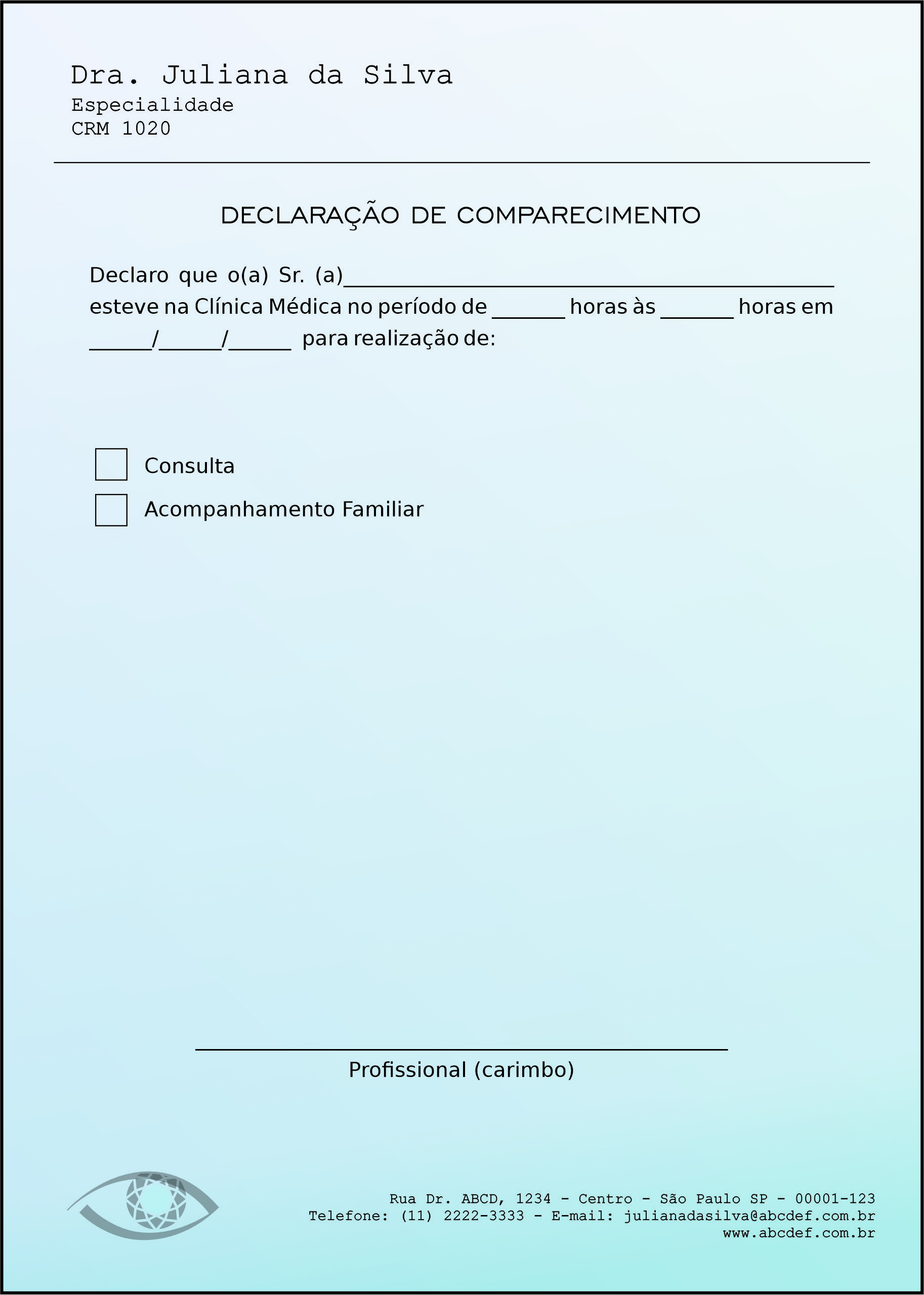 Declaração de Comparecimento Oftalmologia Kiruna