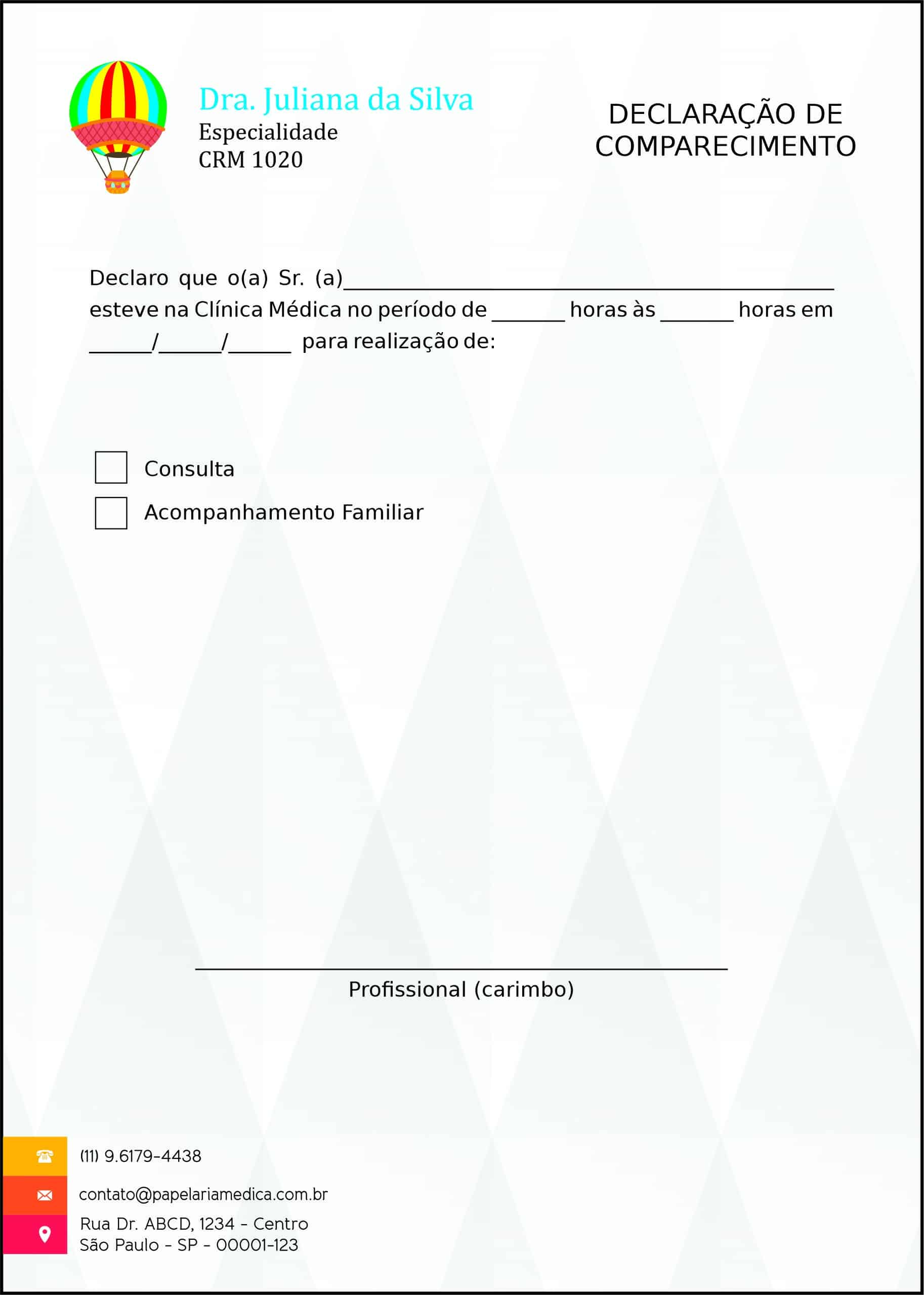 Declaração de Comparecimento Pediatra Estetino