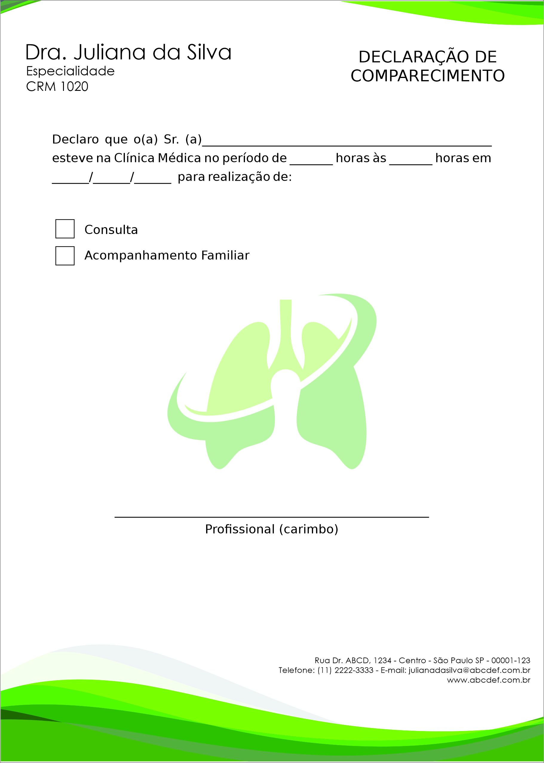 Declaração de Comparecimento Pneumologia Copenhague