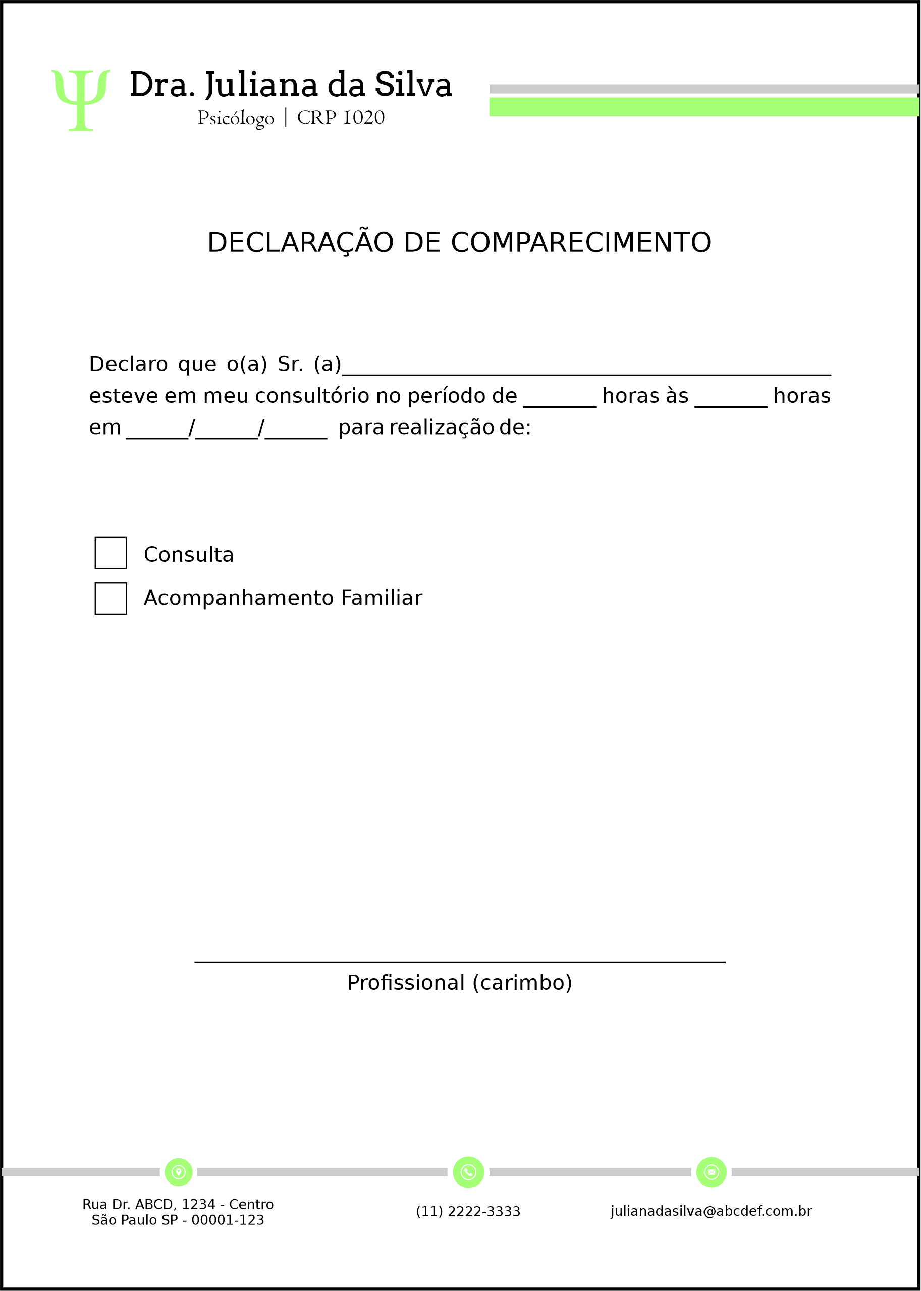Declaração de Comparecimento Psicológico Frankfurt