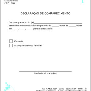 Declaração de Comparecimento Psicológico Düsseldorf