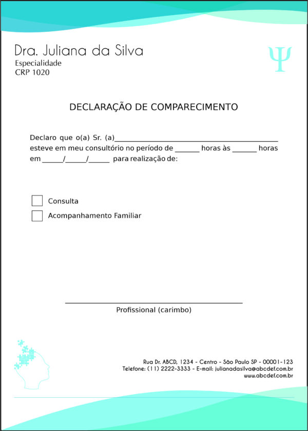 Declaração de Comparecimento Psicológico Düsseldorf Declaração de Comparecimento Psicológico Düsseldorf