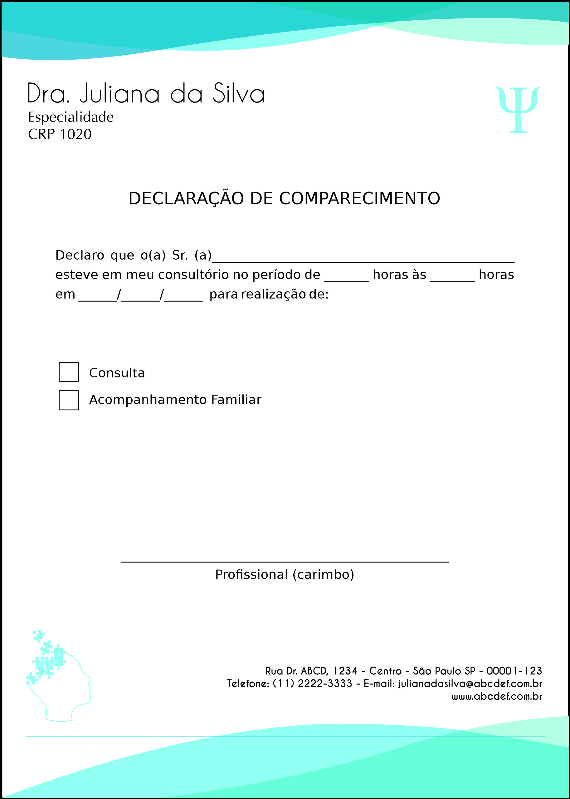 Declaração de Comparecimento Psicológico Düsseldorf