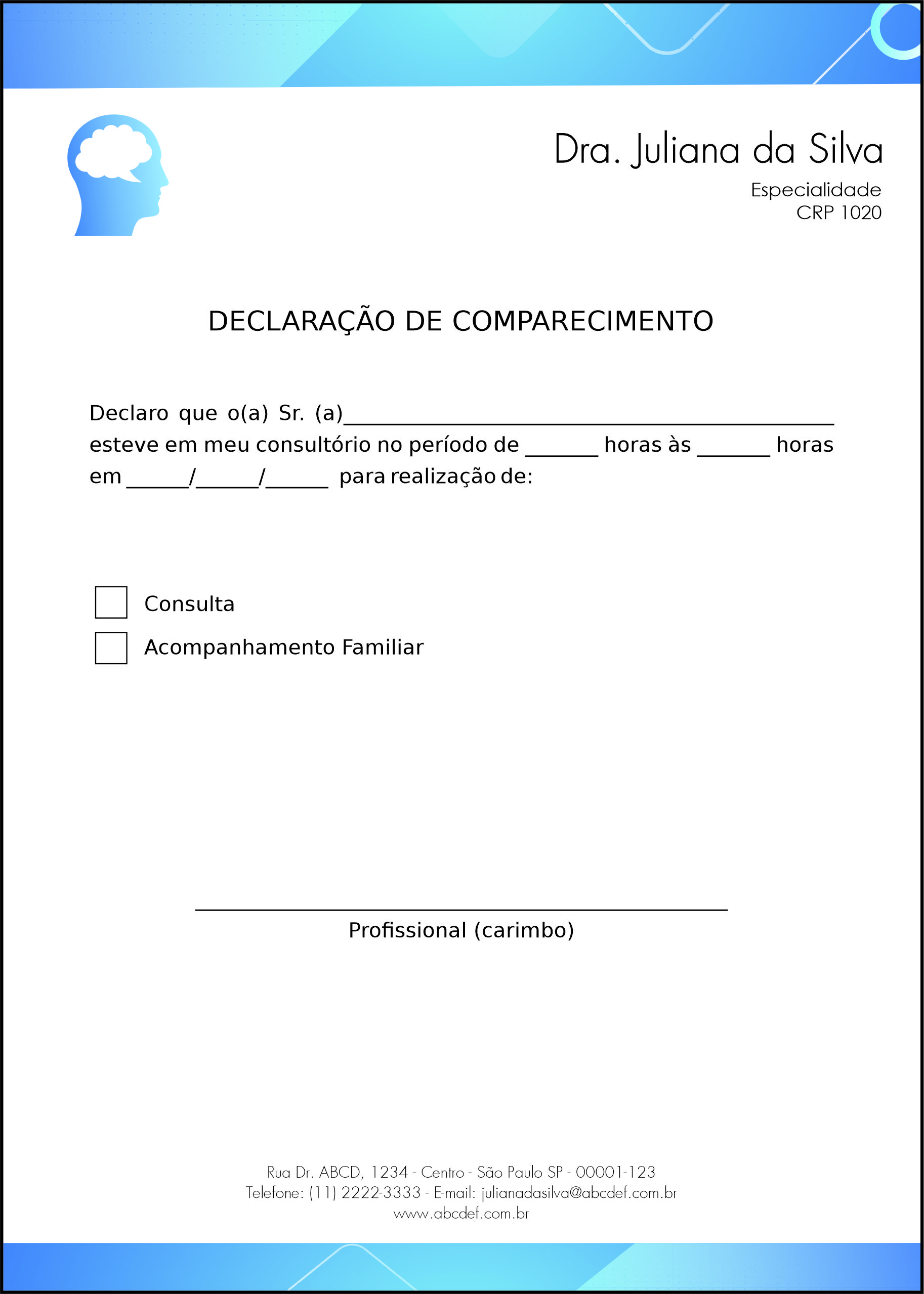 Declaração de Comparecimento Psicológico Nuremberg