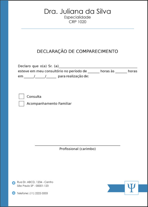 Declaração de Comparecimento Psicologia Bremen Declaração de Comparecimento Psicologia Bremen