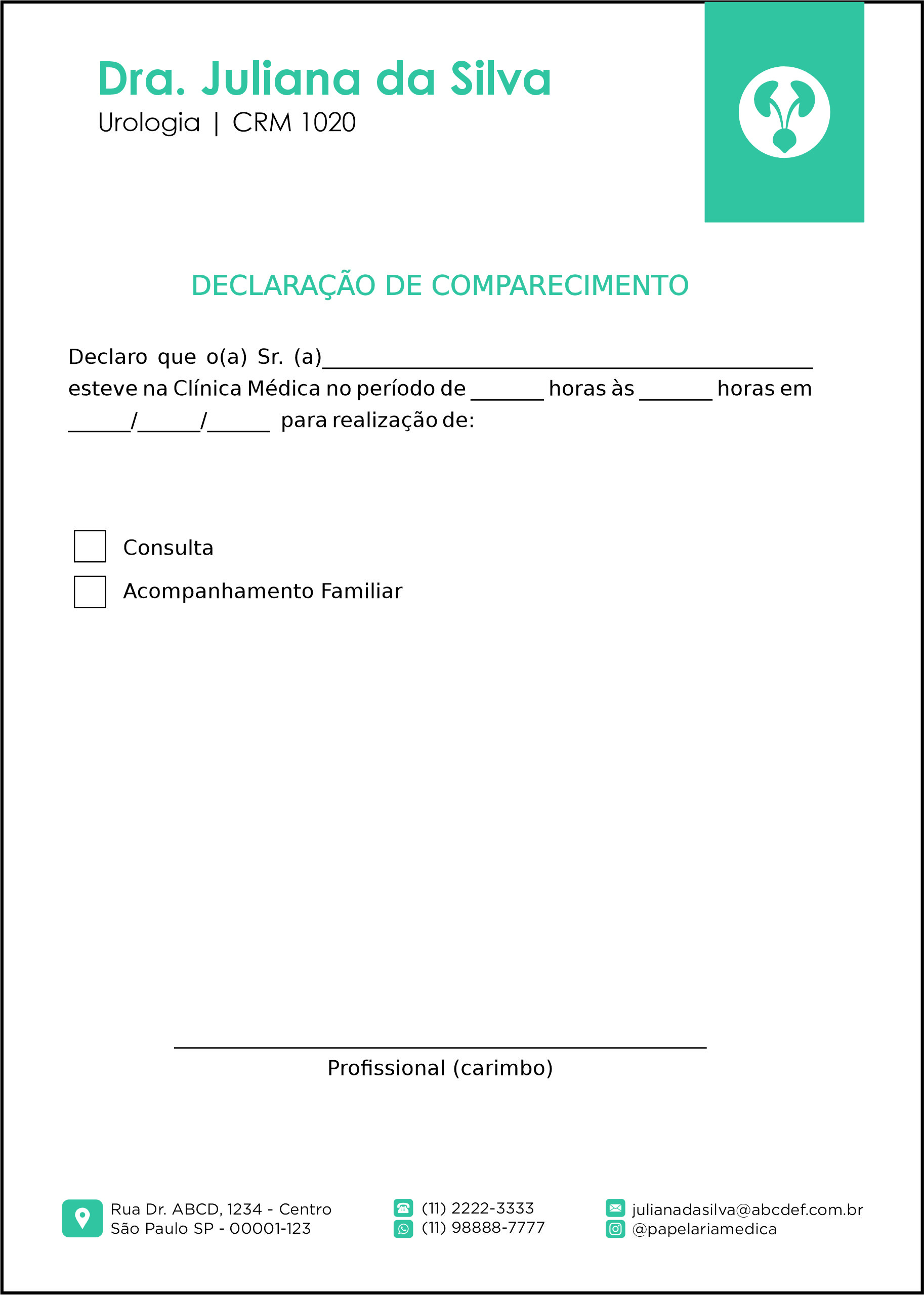Declaração de Comparecimento Urologia Lisboa