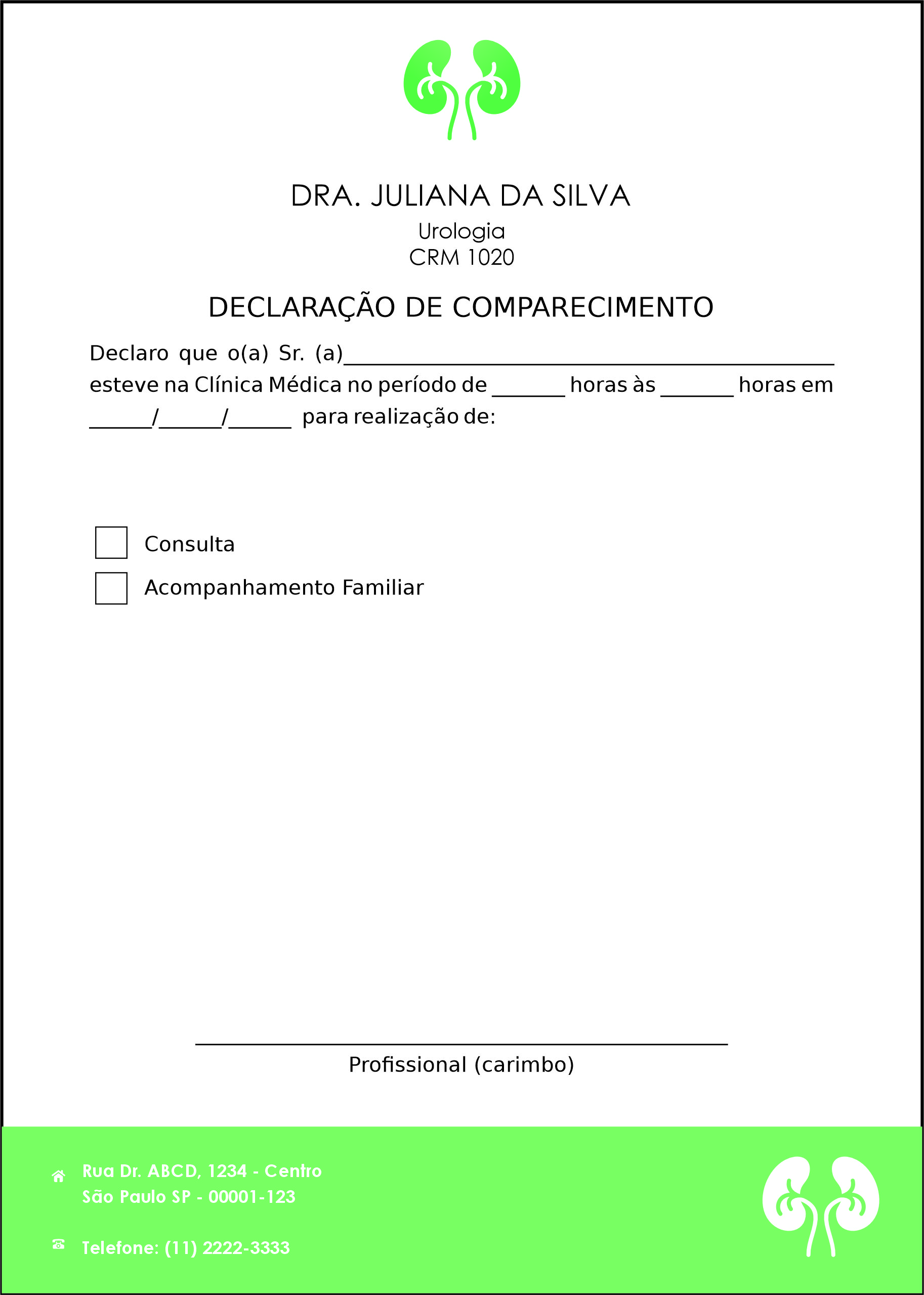 Declaração de Comparecimento Urologia Braga