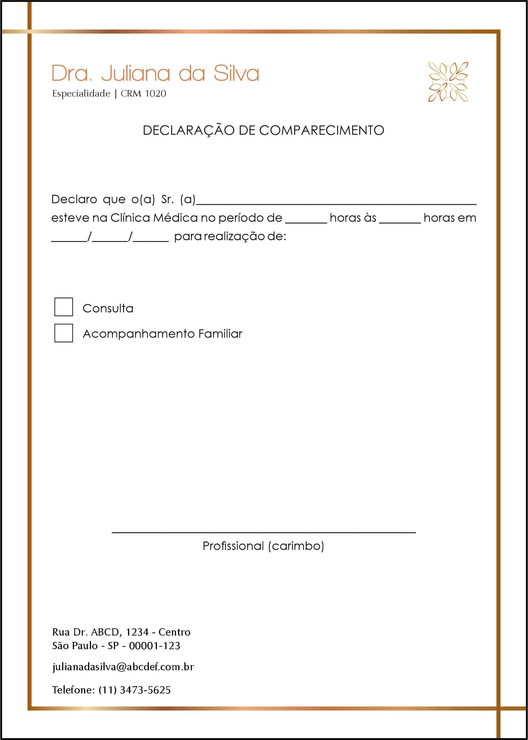 Declaração de Comparecimento Dermatologista Chester