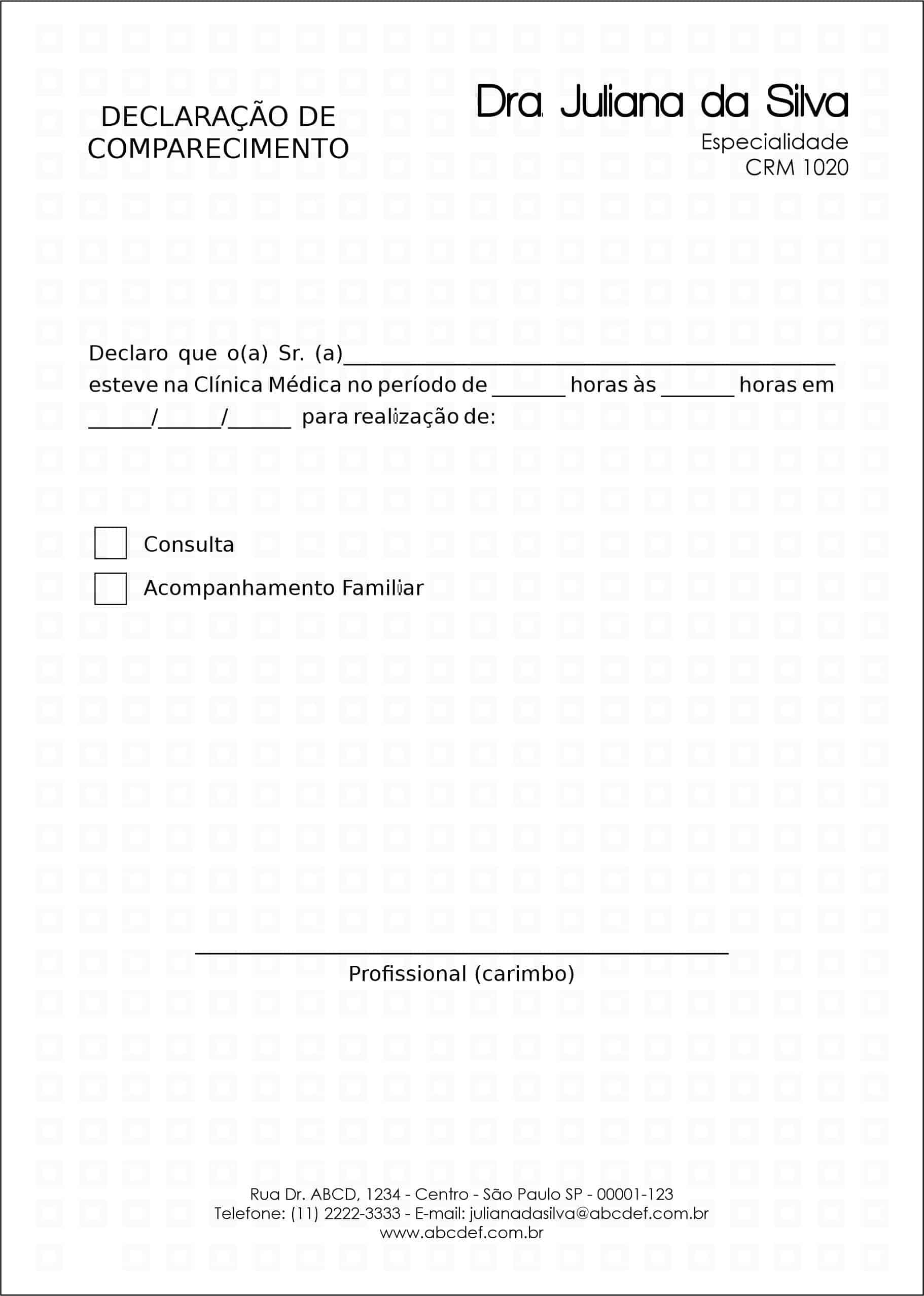 Declaração de Comparecimento Clínica Geral Heliópolis