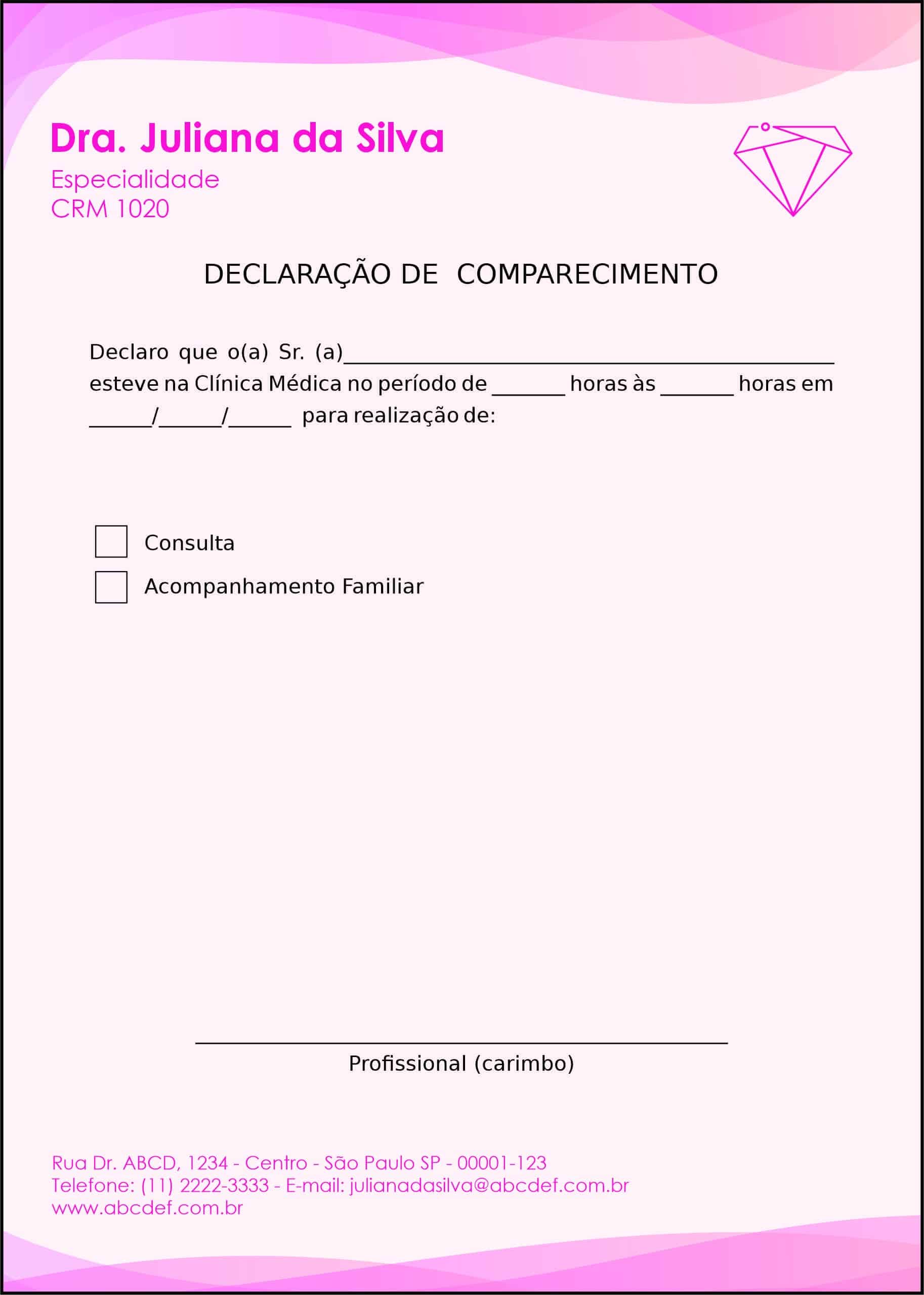 Declaração de Comparecimento Ginecologia Miami