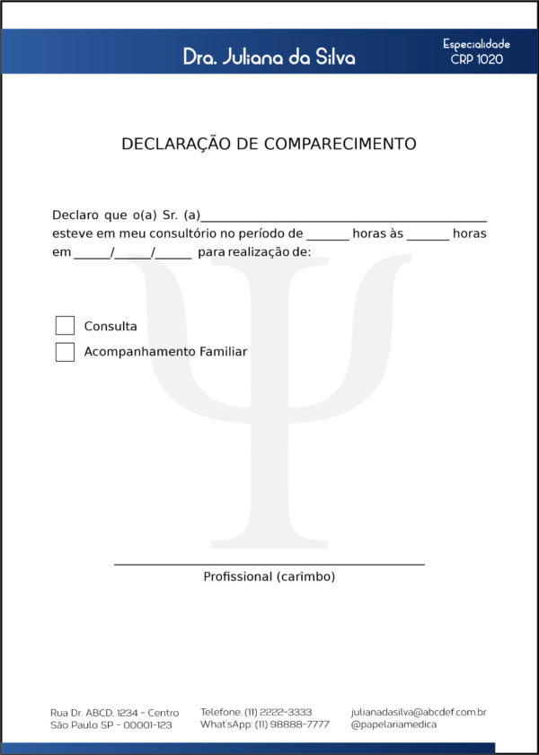 Declaração de Comparecimento Psicológico Berlim Declaração de Comparecimento Psicológico Berlim