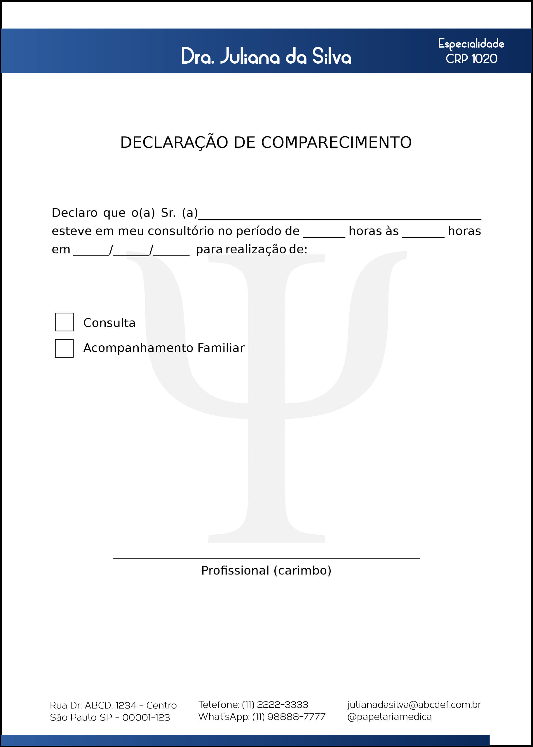 Declaração de Comparecimento Psicológico Berlim