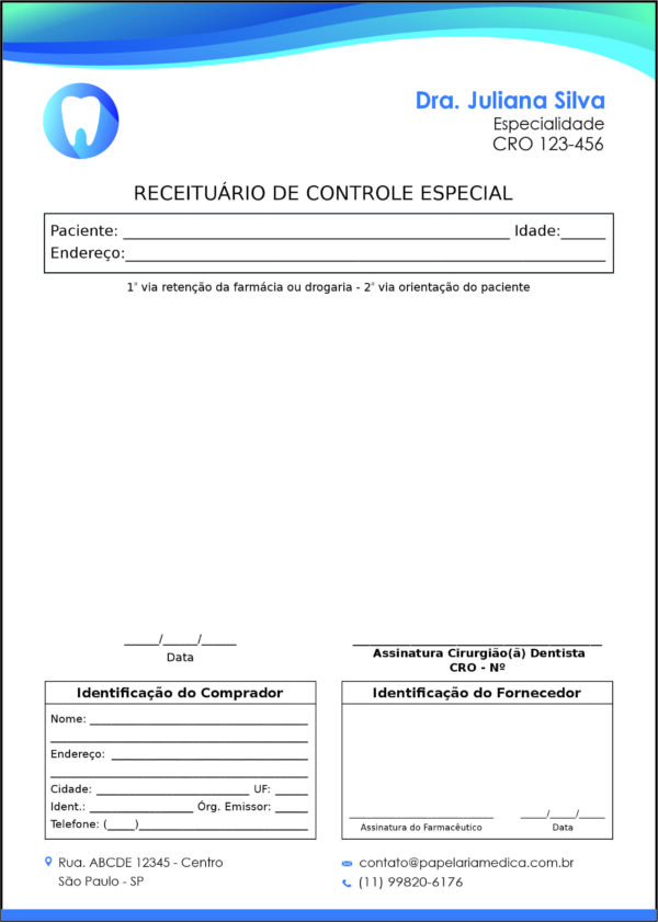 Receituário de Controle Especial Odontologia Nantes Receituário de Controle Especial Odontologia Nantes