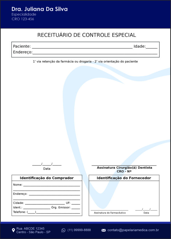 Receituário de Controle Especial Odontologia Colmar Receituário de Controle Especial Odontologia Colmar