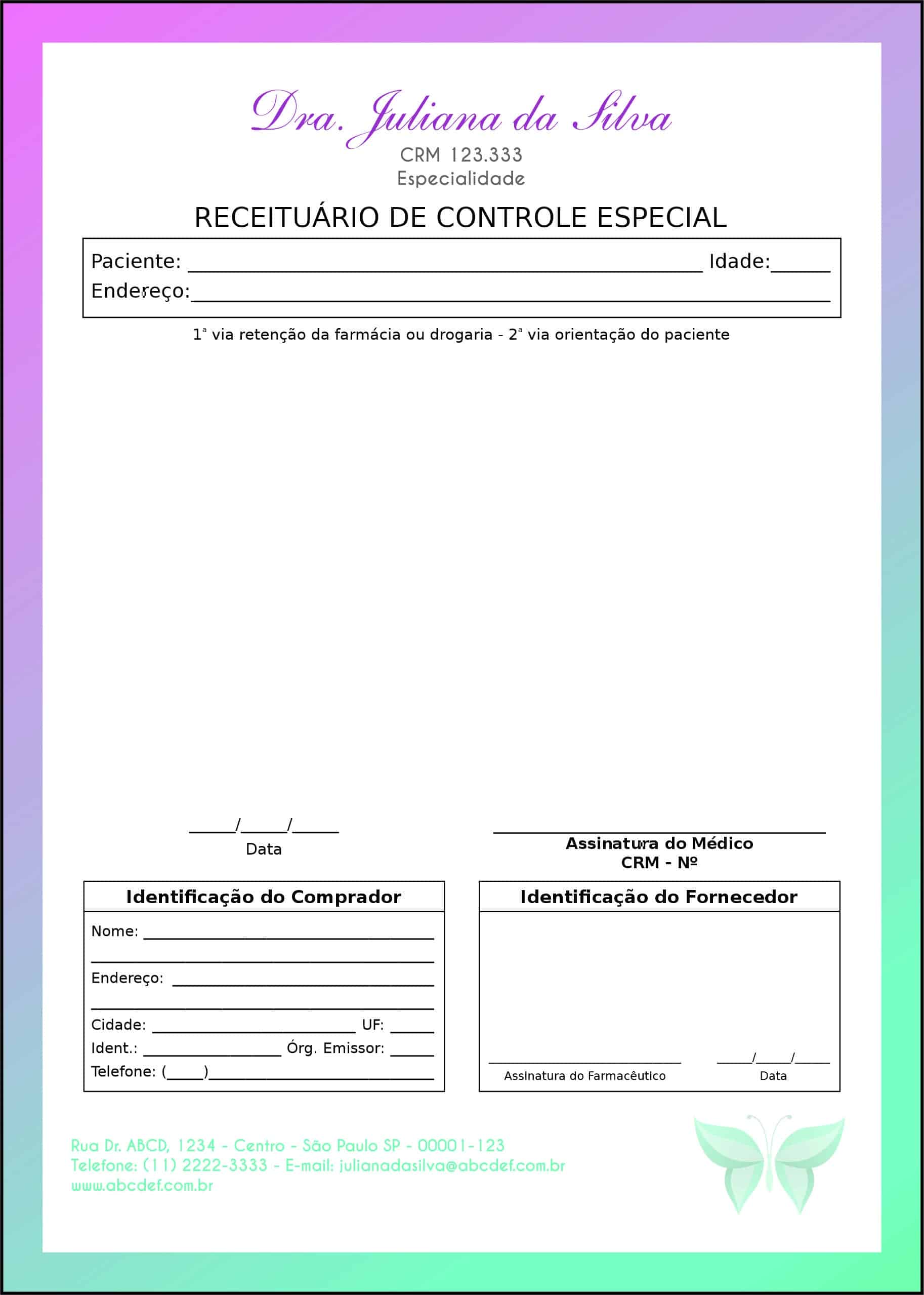 Receituário de Controle Especial Endocrinologia Victoria