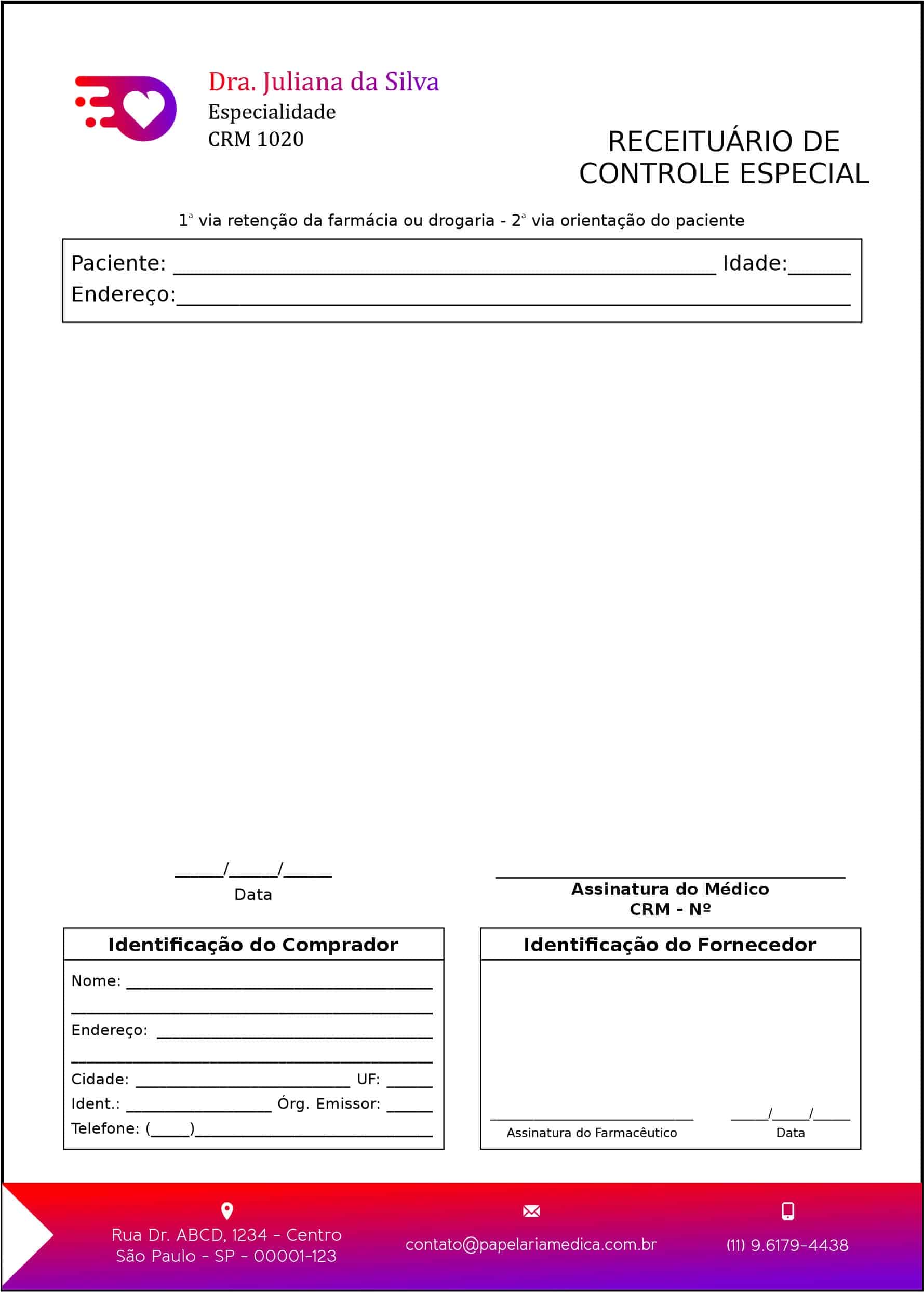Receituário de Controle Especial Clínica Geral Damieta