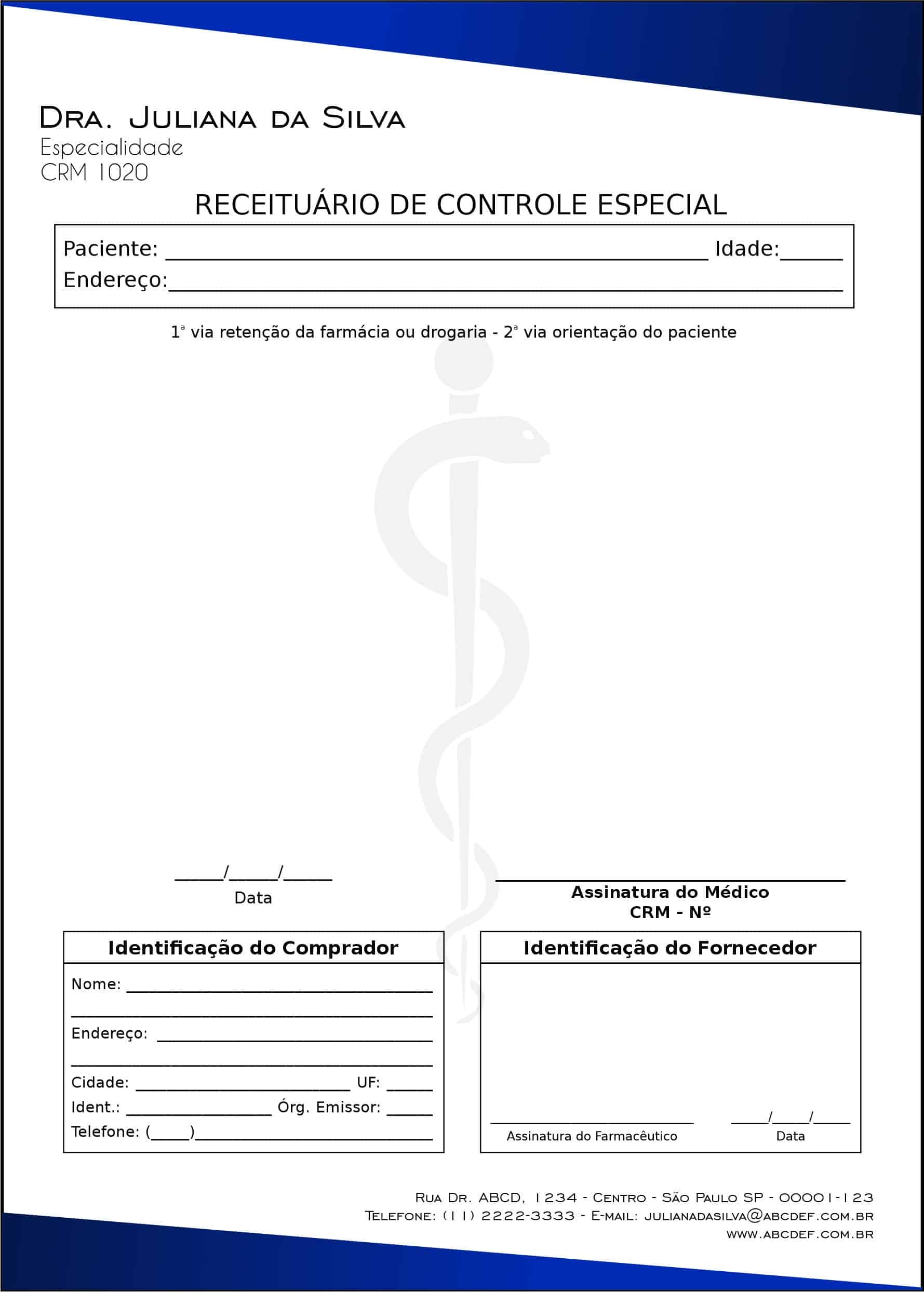 Receituário de Controle Especial Clínica Geral Latópolis