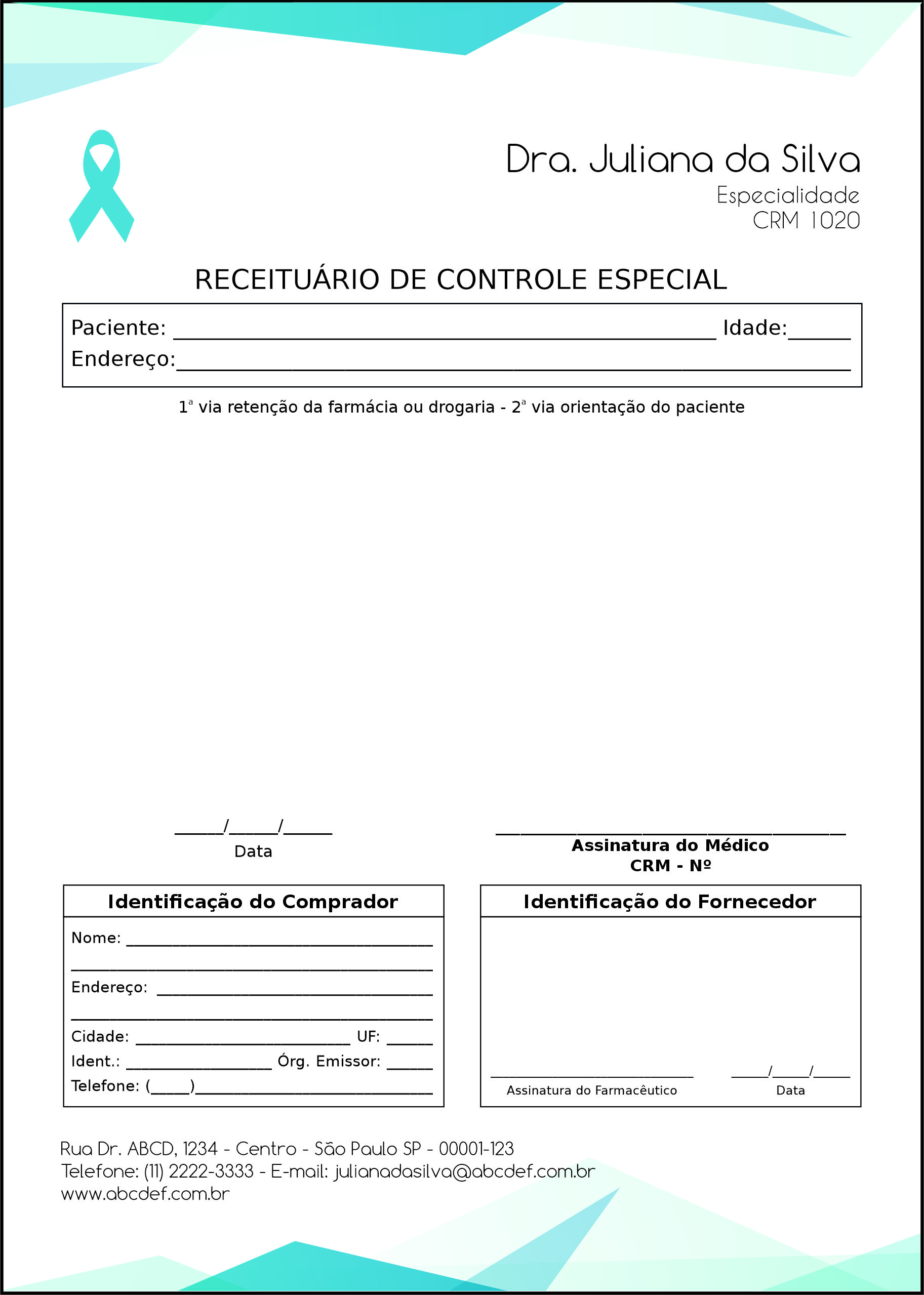 Receituário de Controle Especial Oncologia Kobe