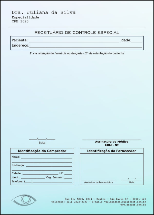 Receituário de Controle Especial Oftalmologia Kiruna