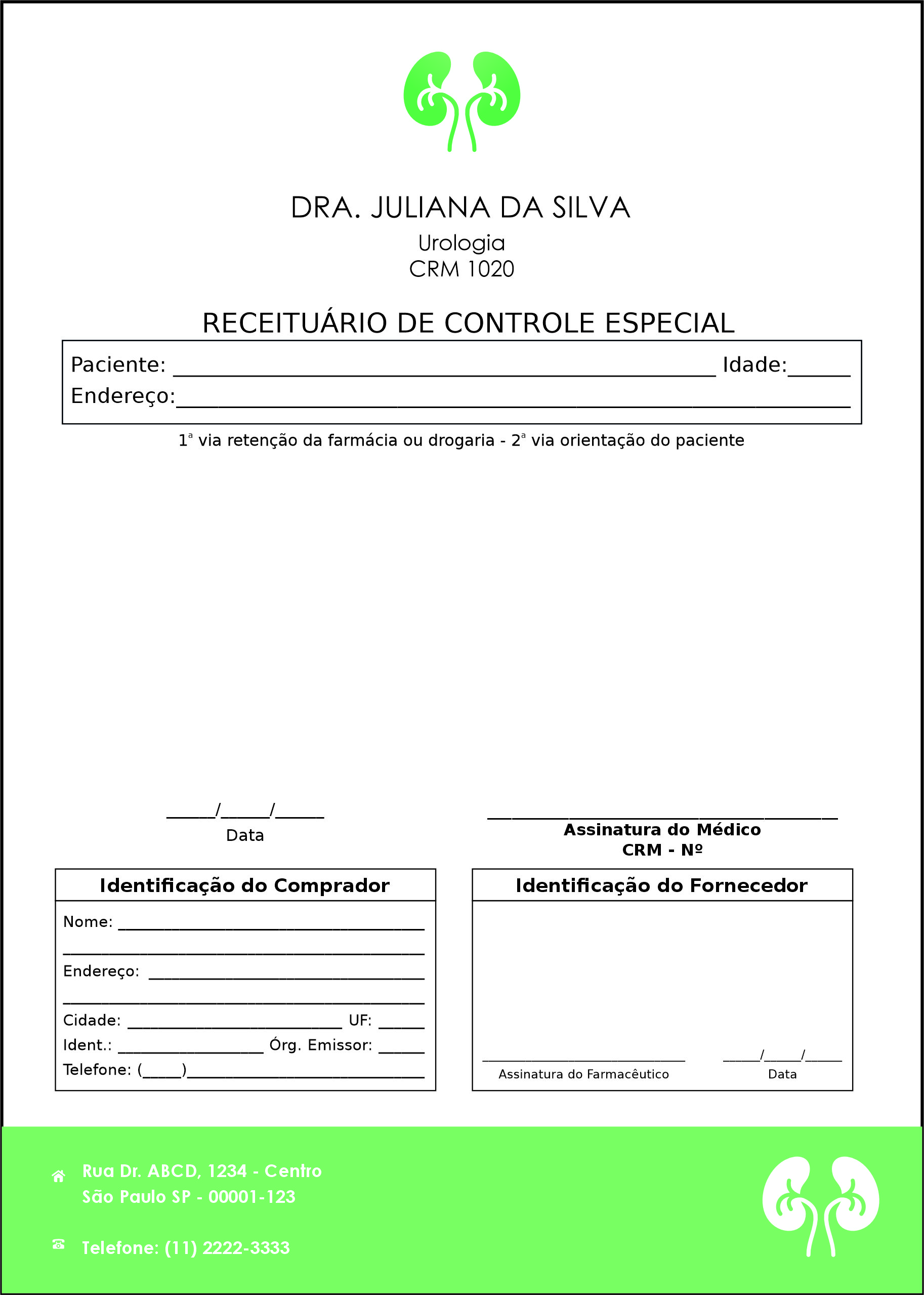 Receituário de Controle Especial Urologia Braga