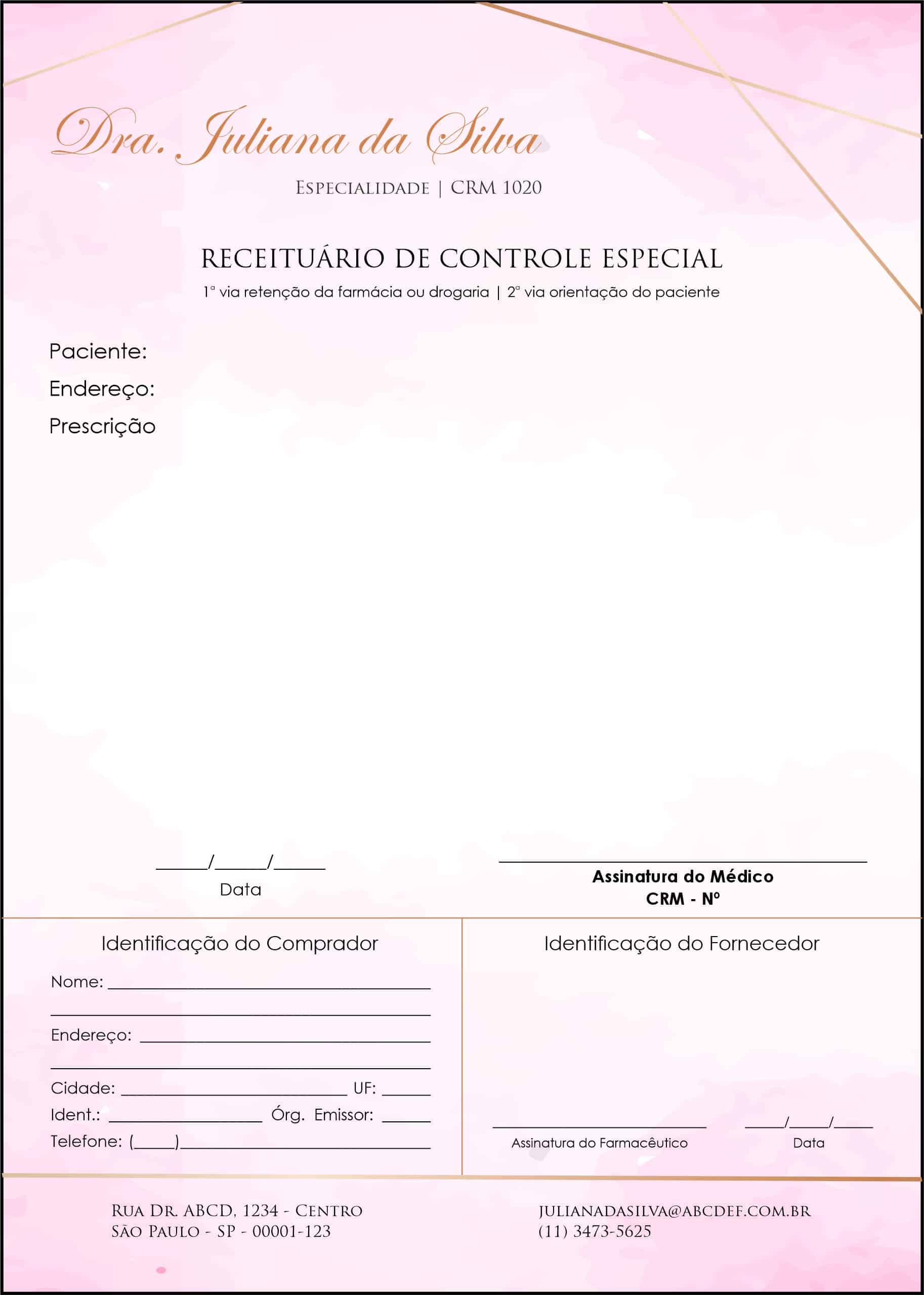 Receituário de Controle Especial Dermatologista Cambridge