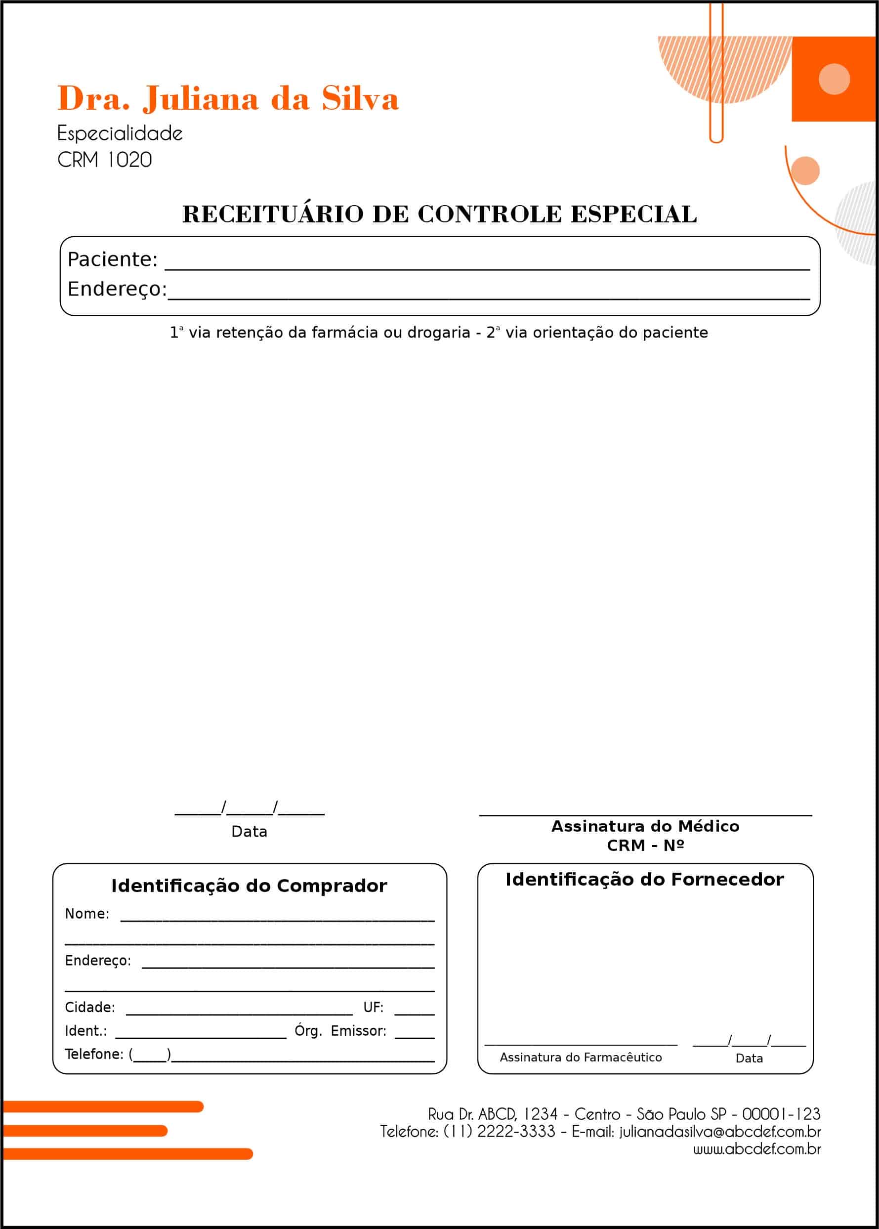 Receituário de Controle Especial Clínica Geral Guizé