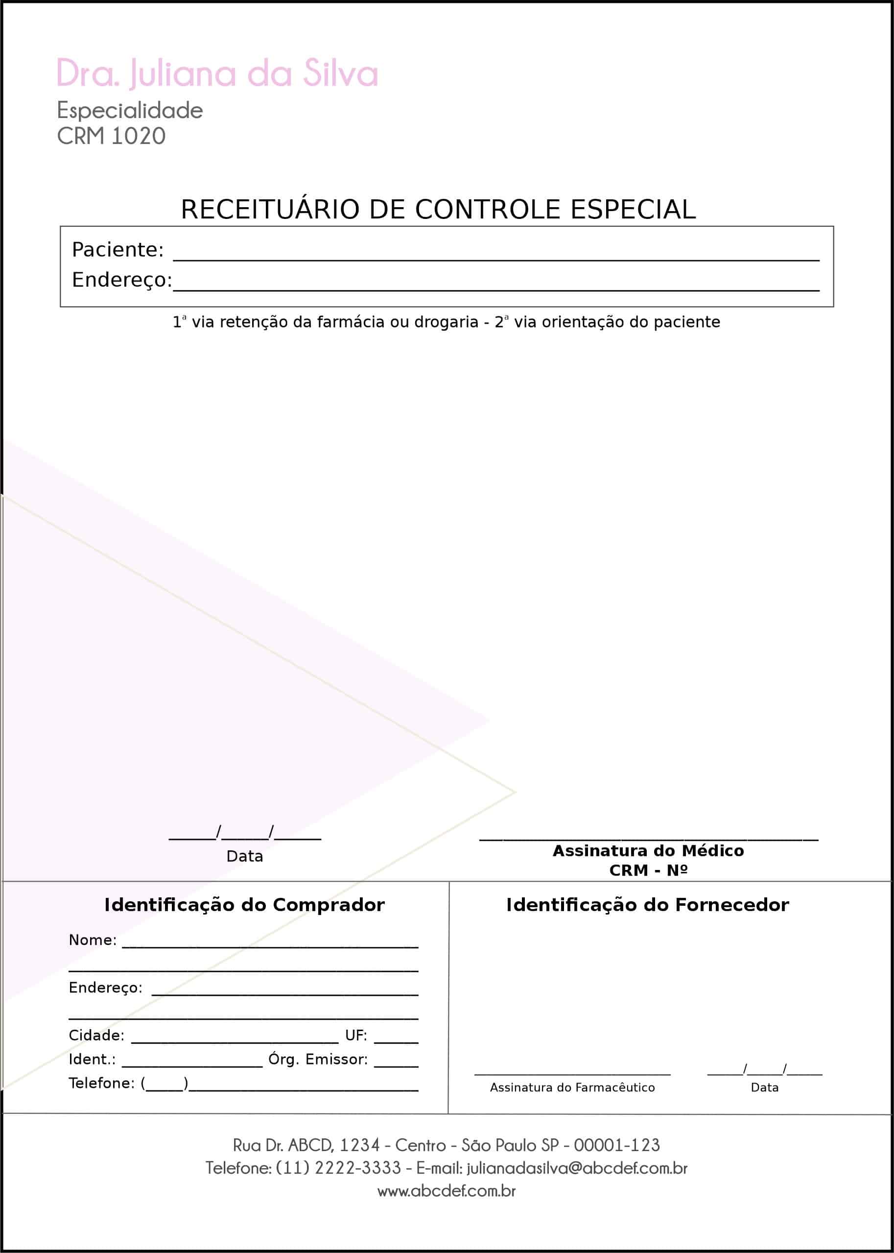 Receituário de Controle Especial Ginecologia Houston